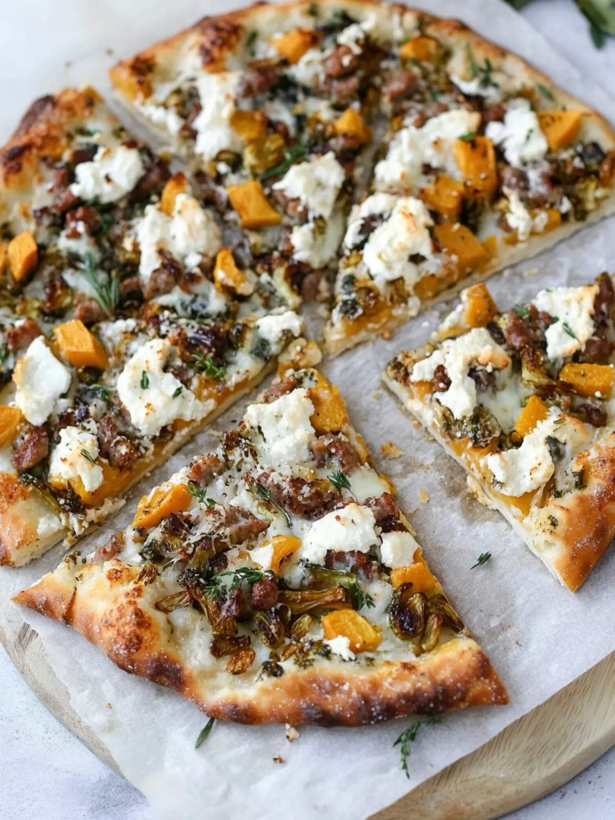 Butternut Squash Pizza with Brussels, Spicy Sausage & Ricotta 5 Butternut Squash, Brussels, Spicy Sausage, and Ricotta Pizza