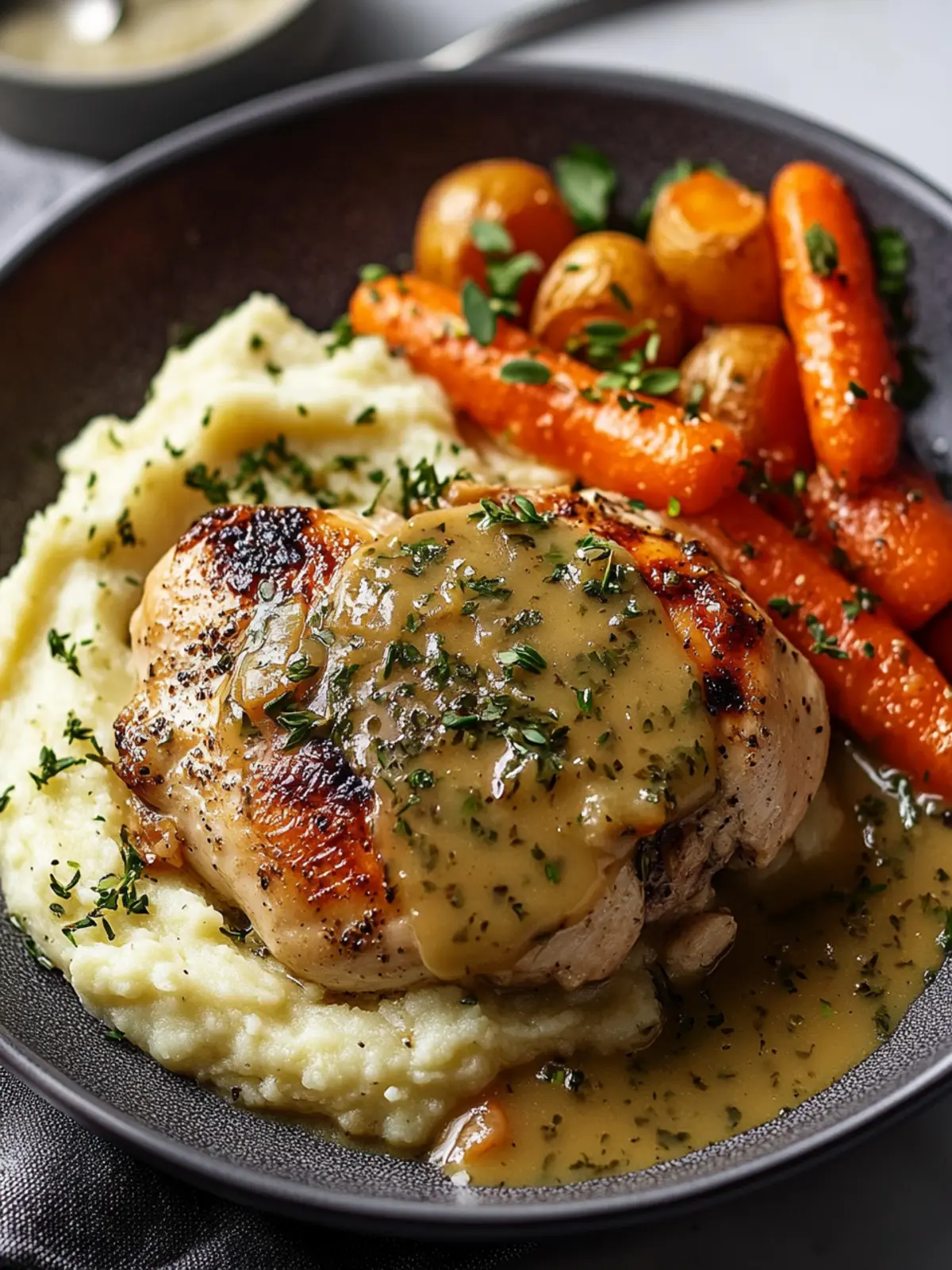 Savor Creamy Herb Chicken with Mashed Potatoes & Glazed Carrots 3 Creamy Herb Chicken with Mashed Potatoes & Glazed Carrots