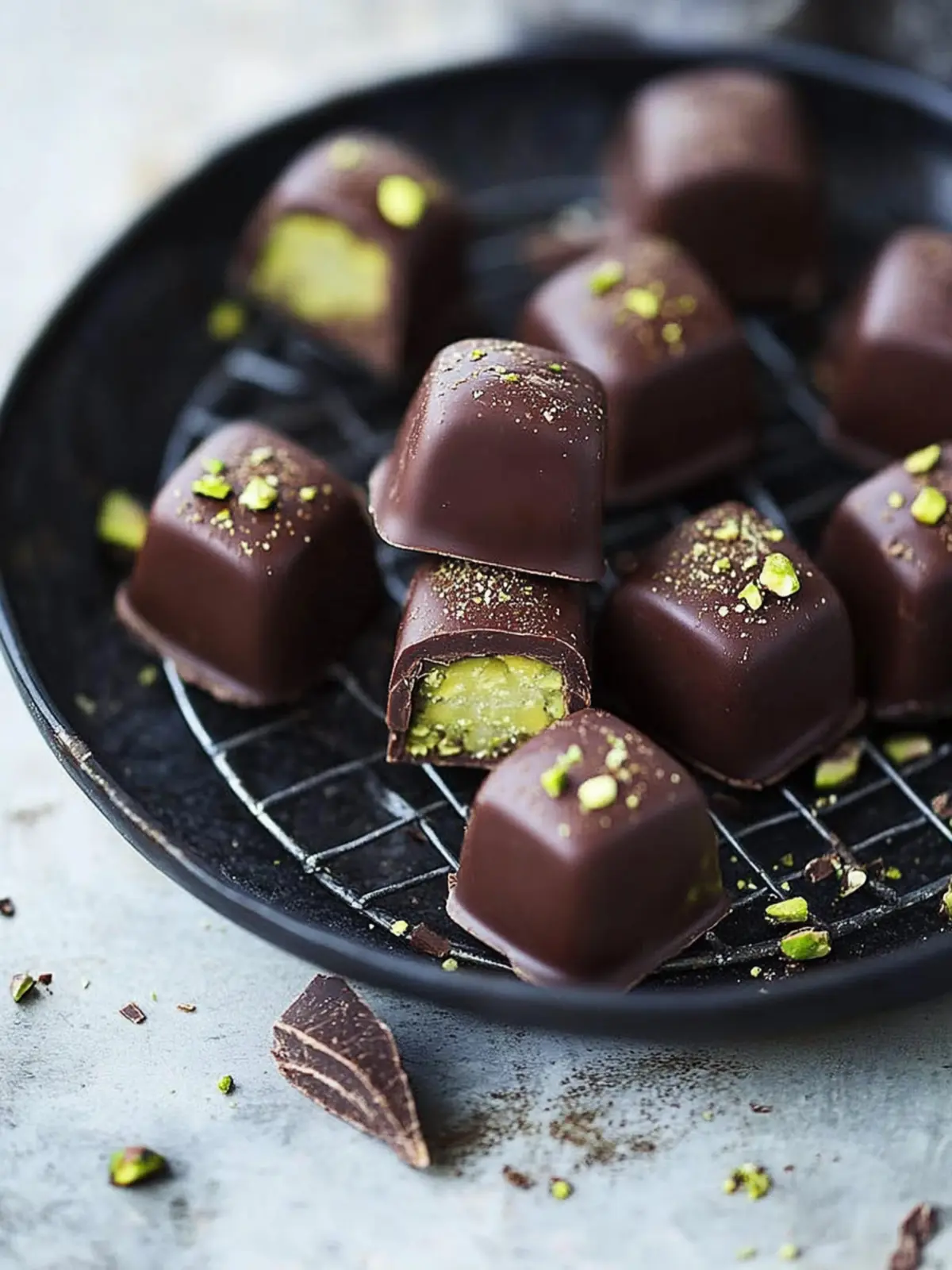 Decadent Dark Chocolate Pistachio Pralines to Indulge In 2 Dark Chocolate Pistachio Pralines