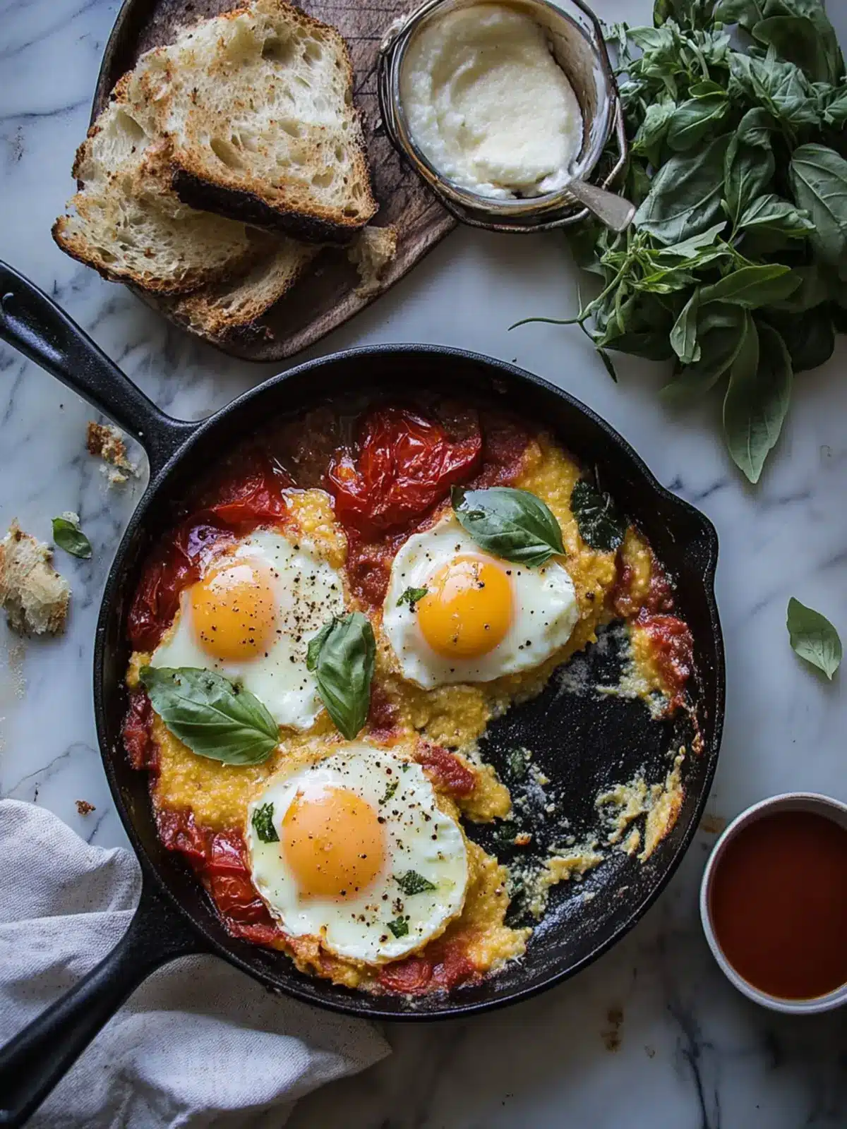 Tomato-Braised Eggs on Creamy Baked Polenta Bliss 4 tomato-braised eggs and creamy baked polenta