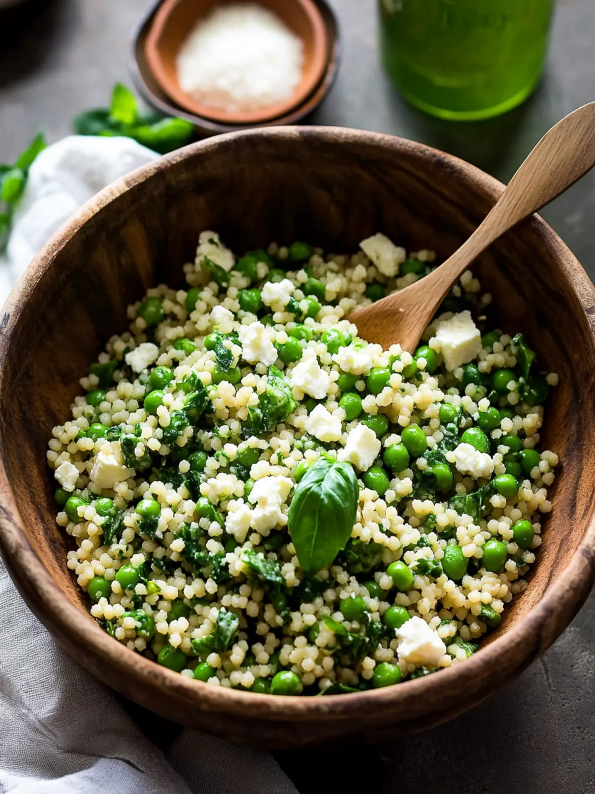 Brighten Your Day with Spring Pea Feta Couscous Salad! 3 Spring Pea Feta Couscous Salad with Basil Vinaigrette