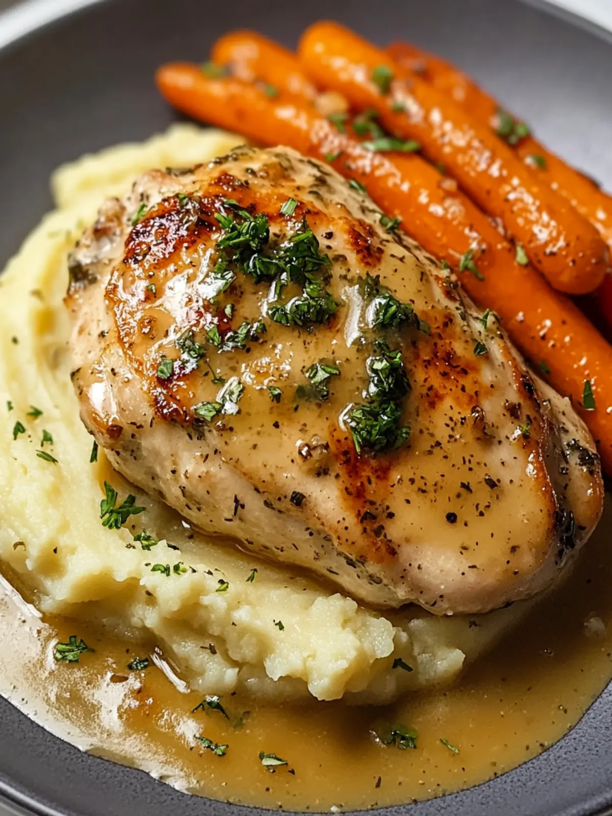 Savor Creamy Herb Chicken with Mashed Potatoes & Glazed Carrots 2 Creamy Herb Chicken with Mashed Potatoes & Glazed Carrots
