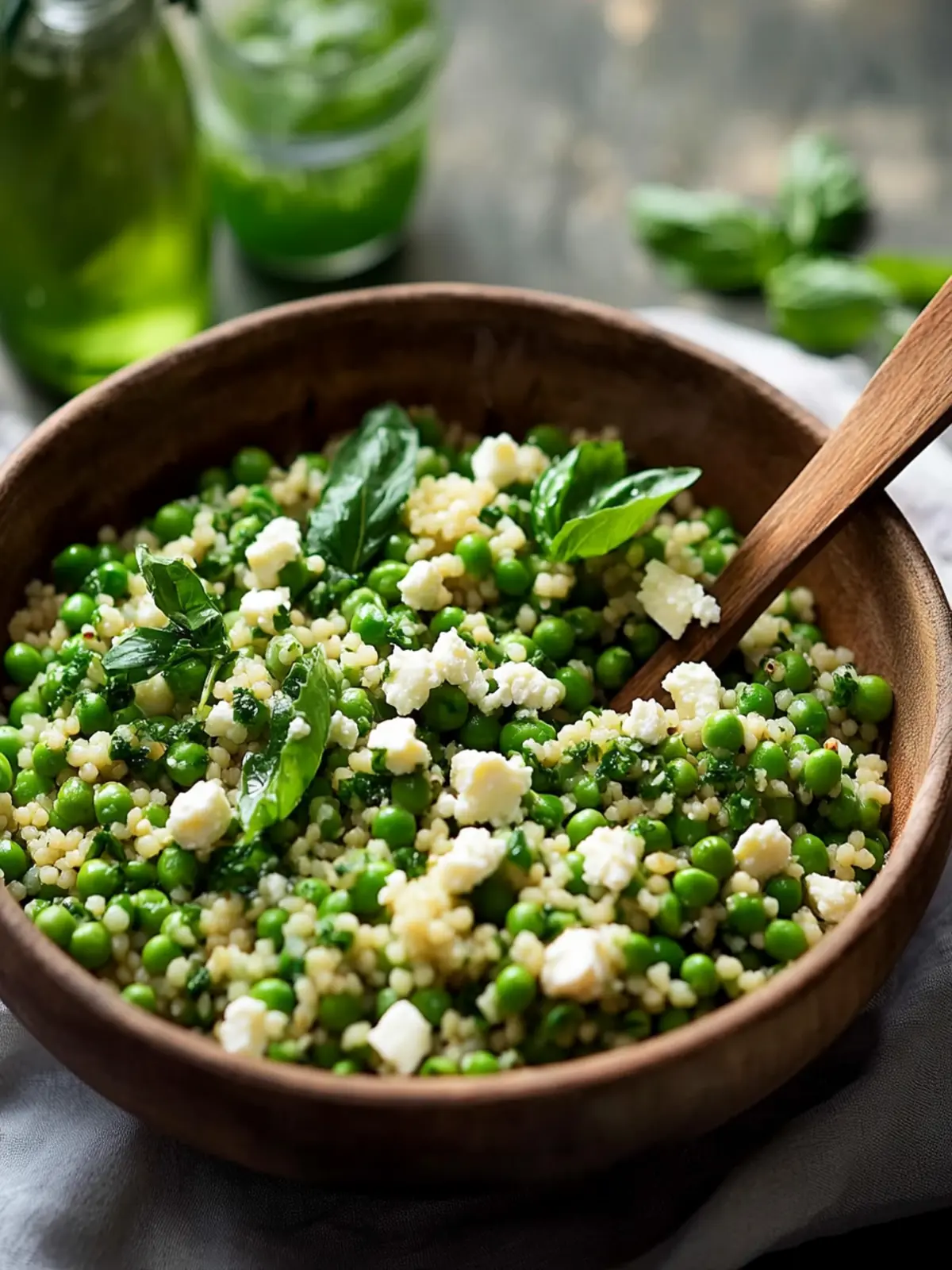 Brighten Your Day with Spring Pea Feta Couscous Salad! 4 Spring Pea Feta Couscous Salad with Basil Vinaigrette