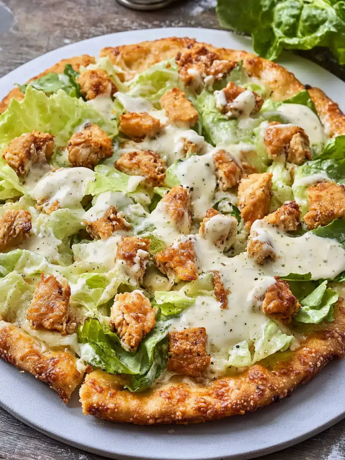 Chicken Crust Pizza Topped with Caesar Salad Bliss 2 Chicken Crust Pizza Topped with Caesar Salad