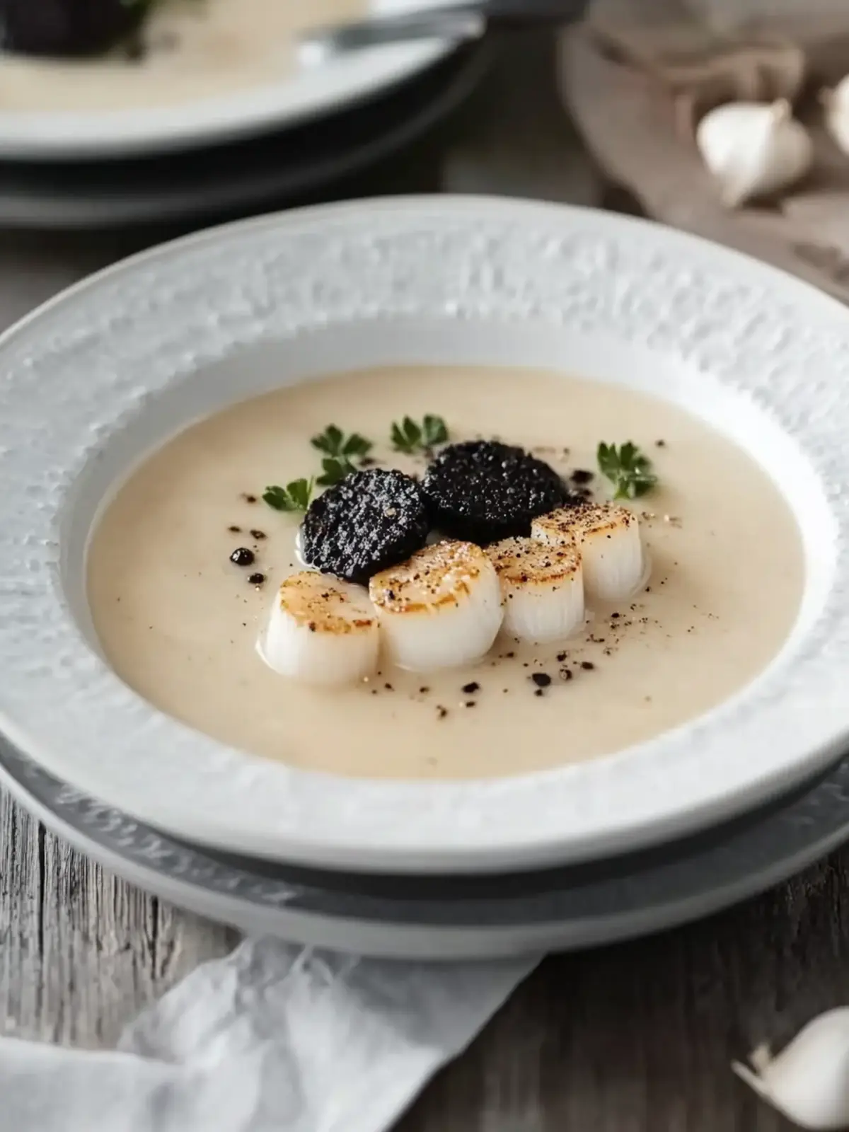 Delicious Celeriac Soup with Scallops & Black Pudding Bliss 5 Celeriac soup with scallops & black pudding