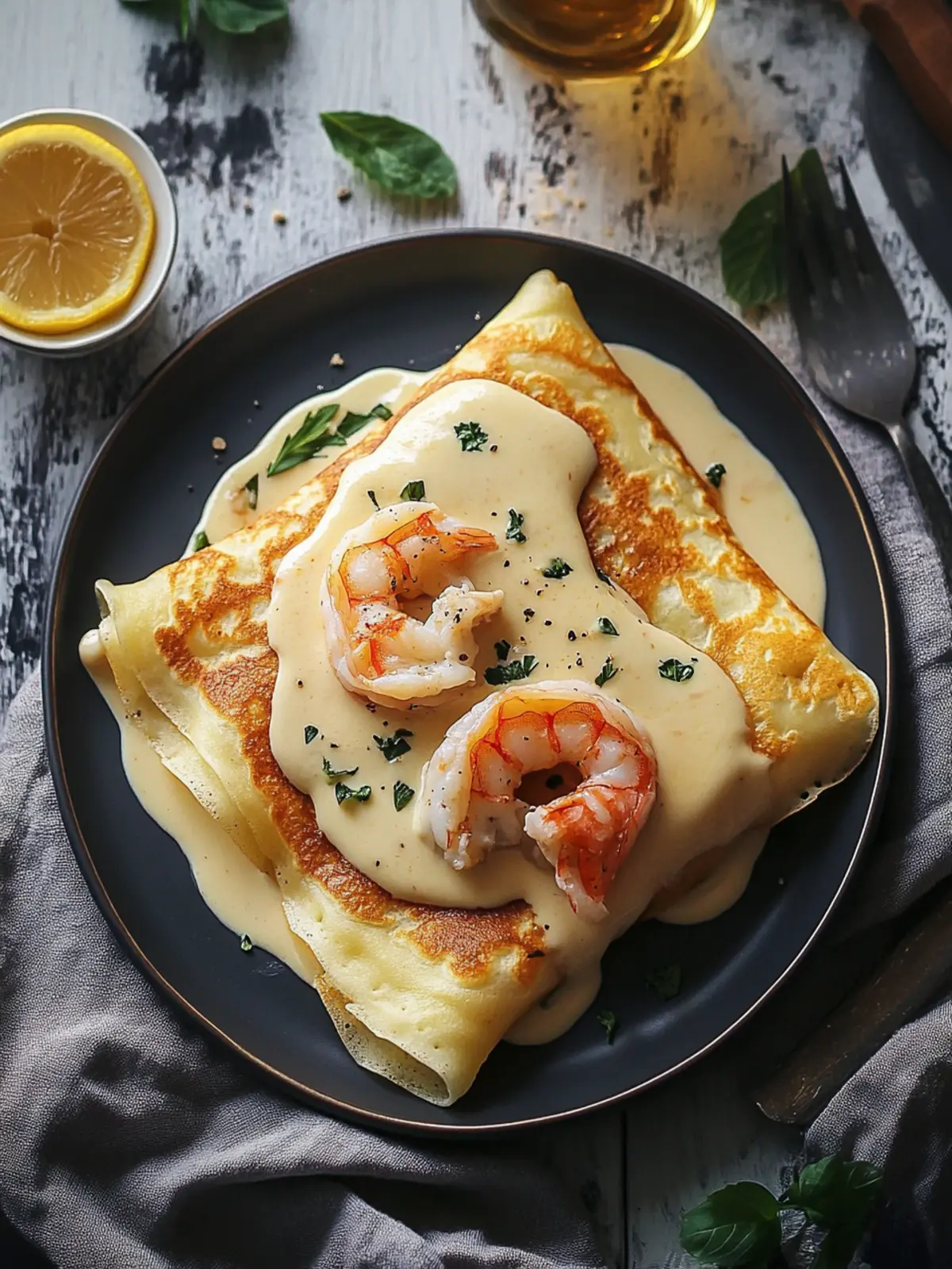Elevate Dinner with Seafood Crepes and Creamy Béchamel Sauce 2 Seafood Crepes with Béchamel Sauce