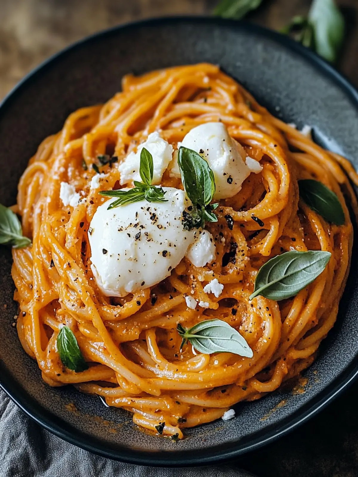 Creamy Red Pepper Pasta with Burrata & Fresh Herbs Bliss 3 Creamy Red Pepper Pasta with Burrata & Herbs