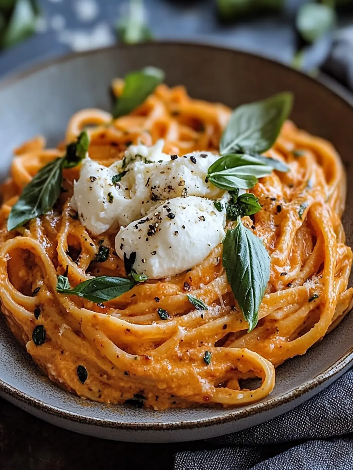 Creamy Red Pepper Pasta with Burrata & Fresh Herbs Bliss 5 Creamy Red Pepper Pasta with Burrata & Herbs