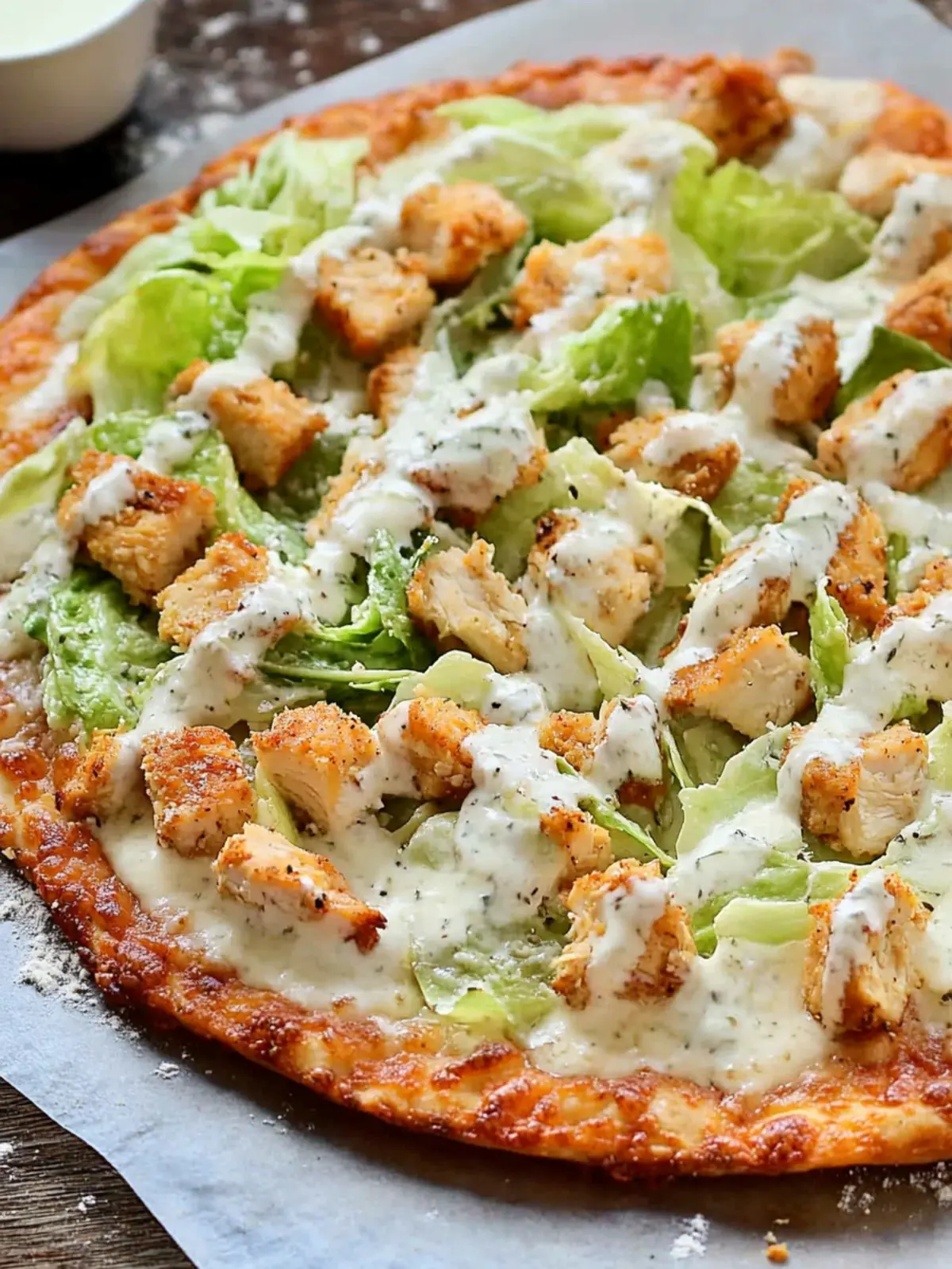 Chicken Crust Pizza Topped with Caesar Salad Bliss 5 Chicken Crust Pizza Topped with Caesar Salad