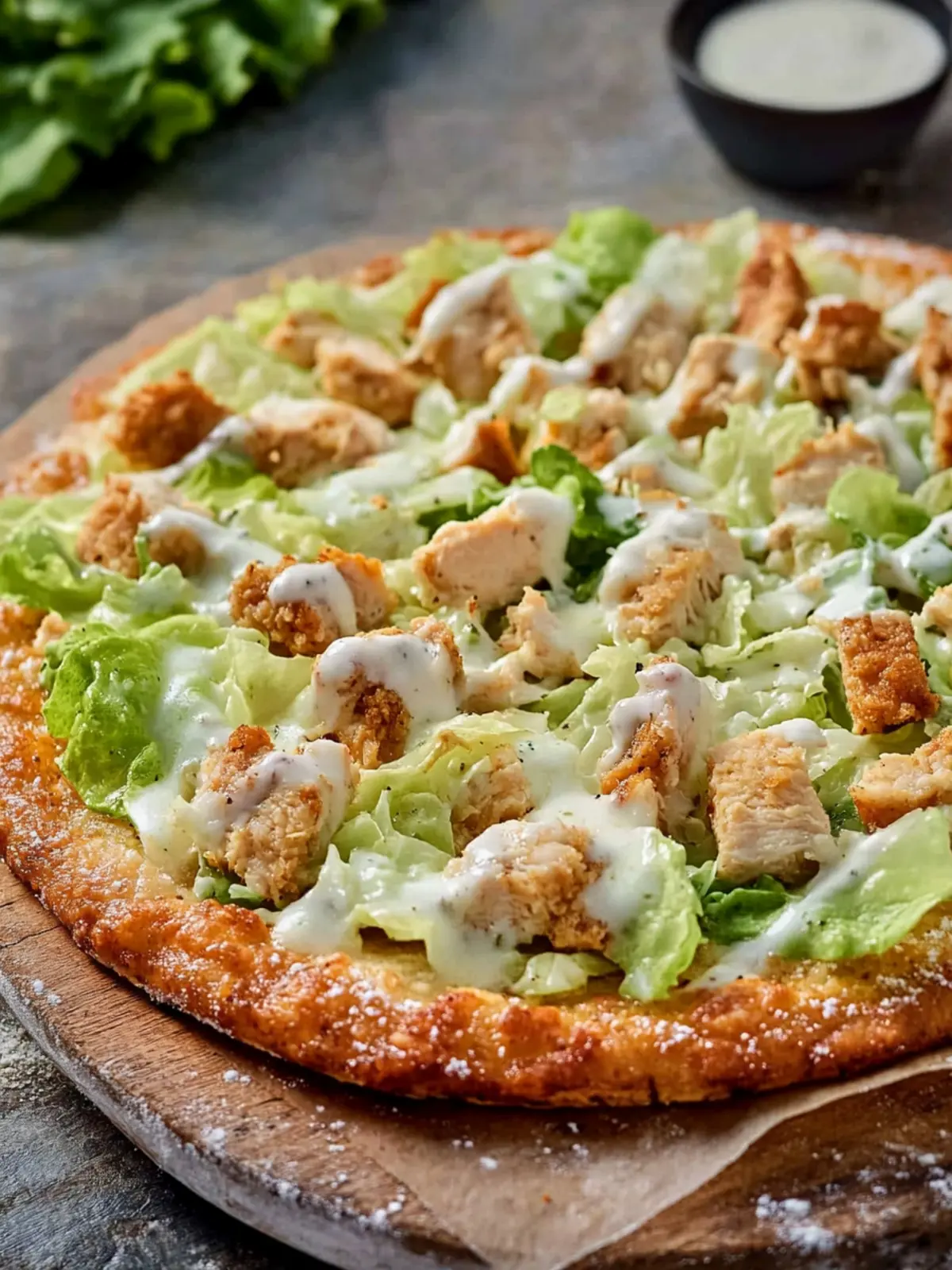 Chicken Crust Pizza Topped with Caesar Salad Bliss 4 Chicken Crust Pizza Topped with Caesar Salad