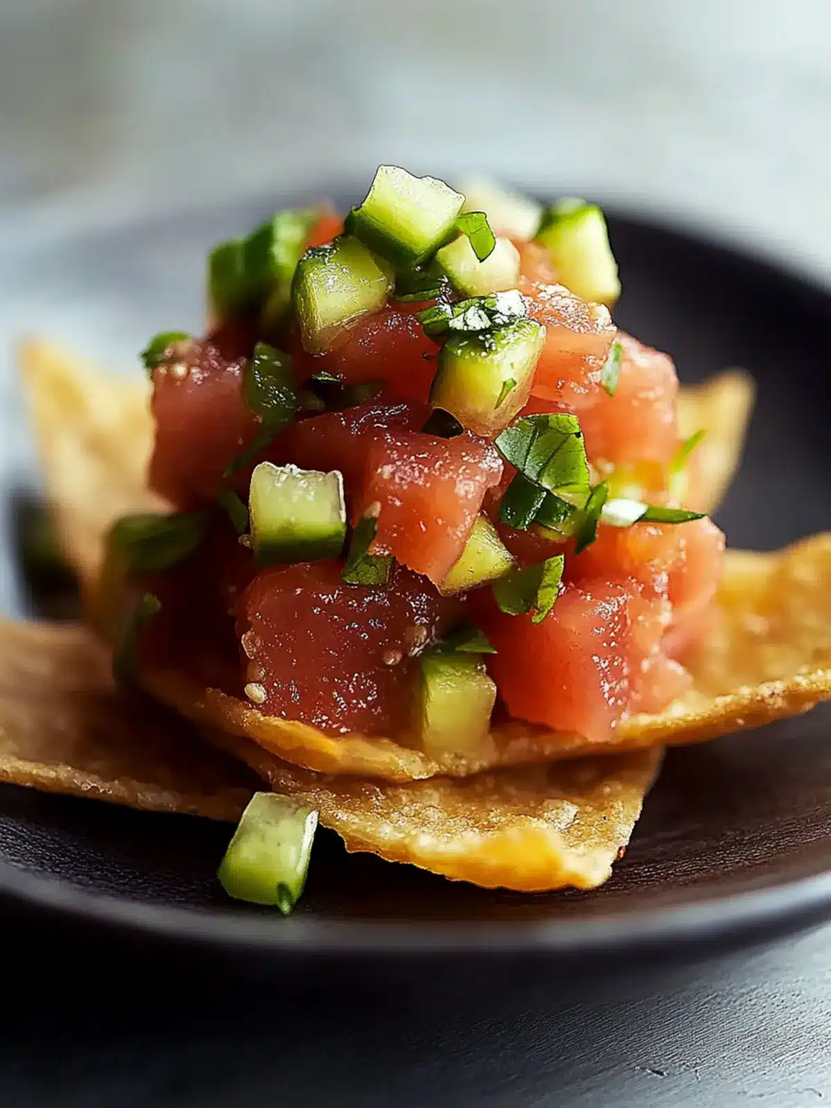 Spicy Tuna Tartare on Crispy Wonton Chips for a Flavorful Feast 4 Spicy Tuna Tartare on Crispy Wonton Chips