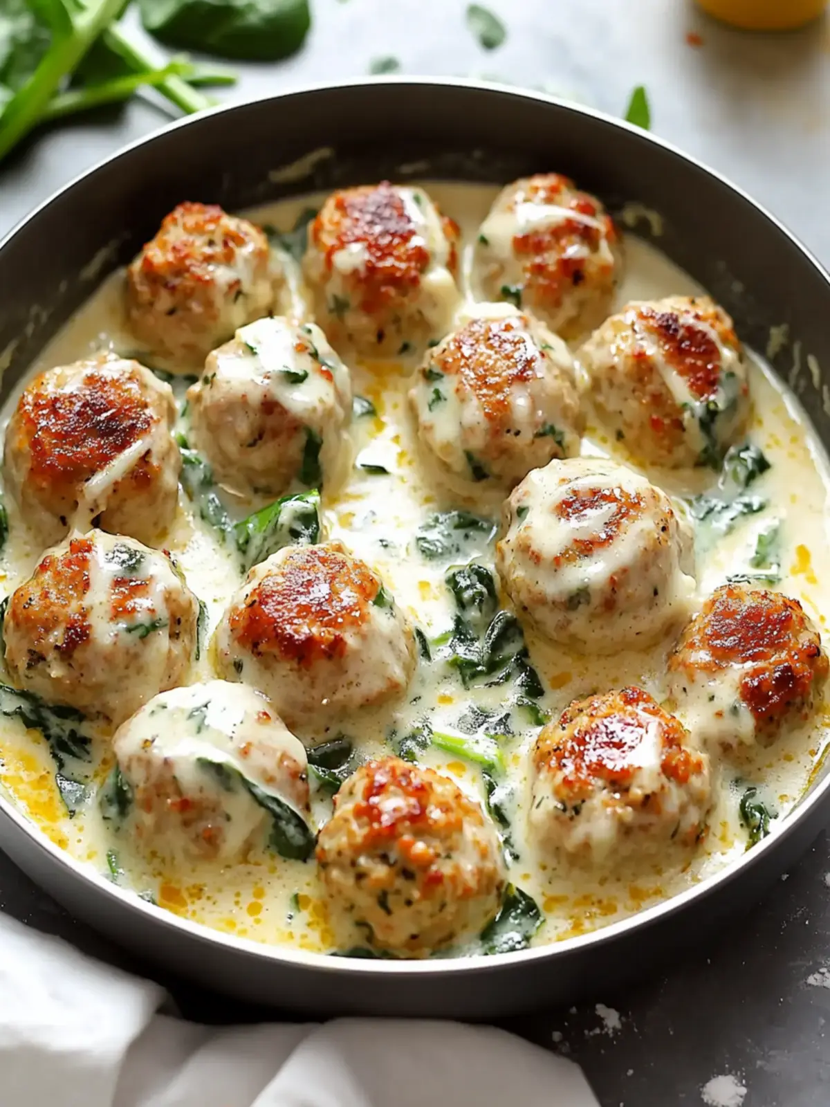 Baked Chicken Ricotta Meatballs with Spinach Alfredo Delight 4 Baked Chicken Ricotta Meatballs with Spinach Alfredo