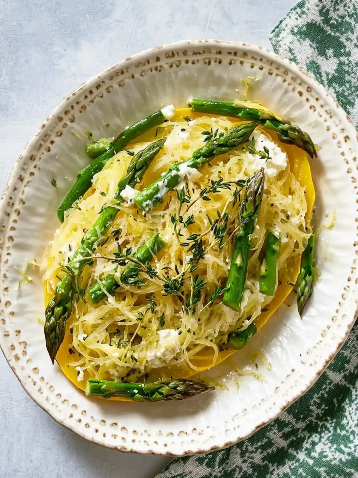 Spring Delight: Spaghetti Squash with Asparagus, Ricotta, Lemon, Thyme 5 Spaghetti Squash with Asparagus, Ricotta, Lemon, and Thyme