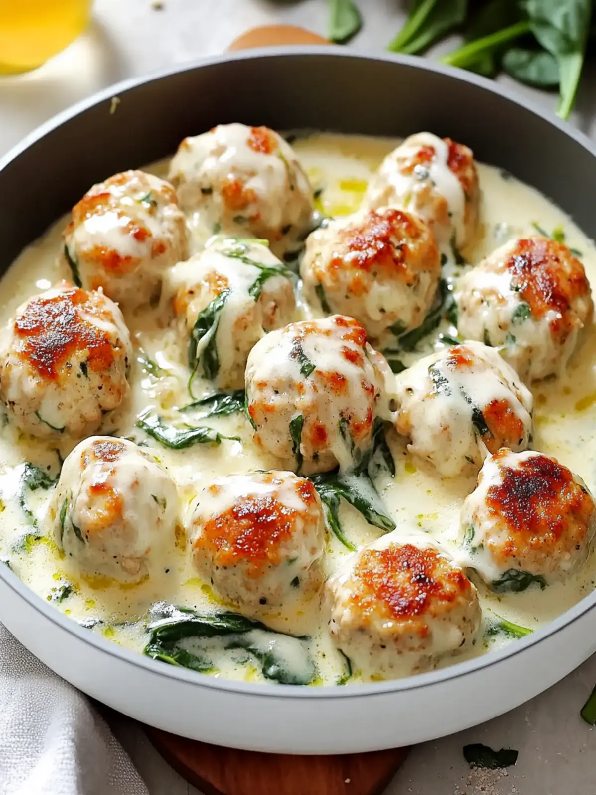 Baked Chicken Ricotta Meatballs with Spinach Alfredo Delight 2 Baked Chicken Ricotta Meatballs with Spinach Alfredo