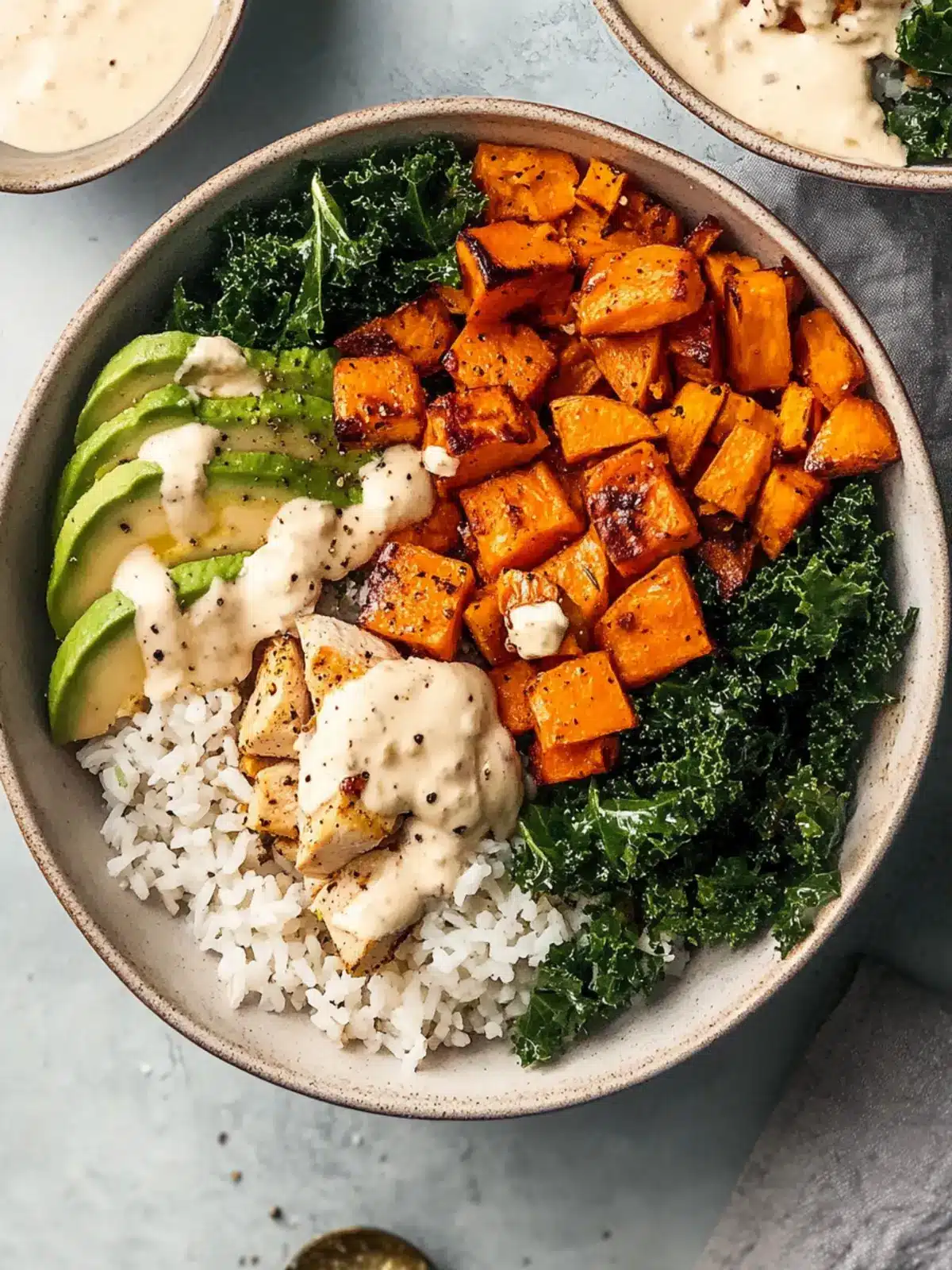 Delicious Roasted Sweet Potato, Chicken, Kale, and Rice Bowls for Two 2 Roasted Sweet Potato, Chicken, Kale, and Rice Bowls for Two