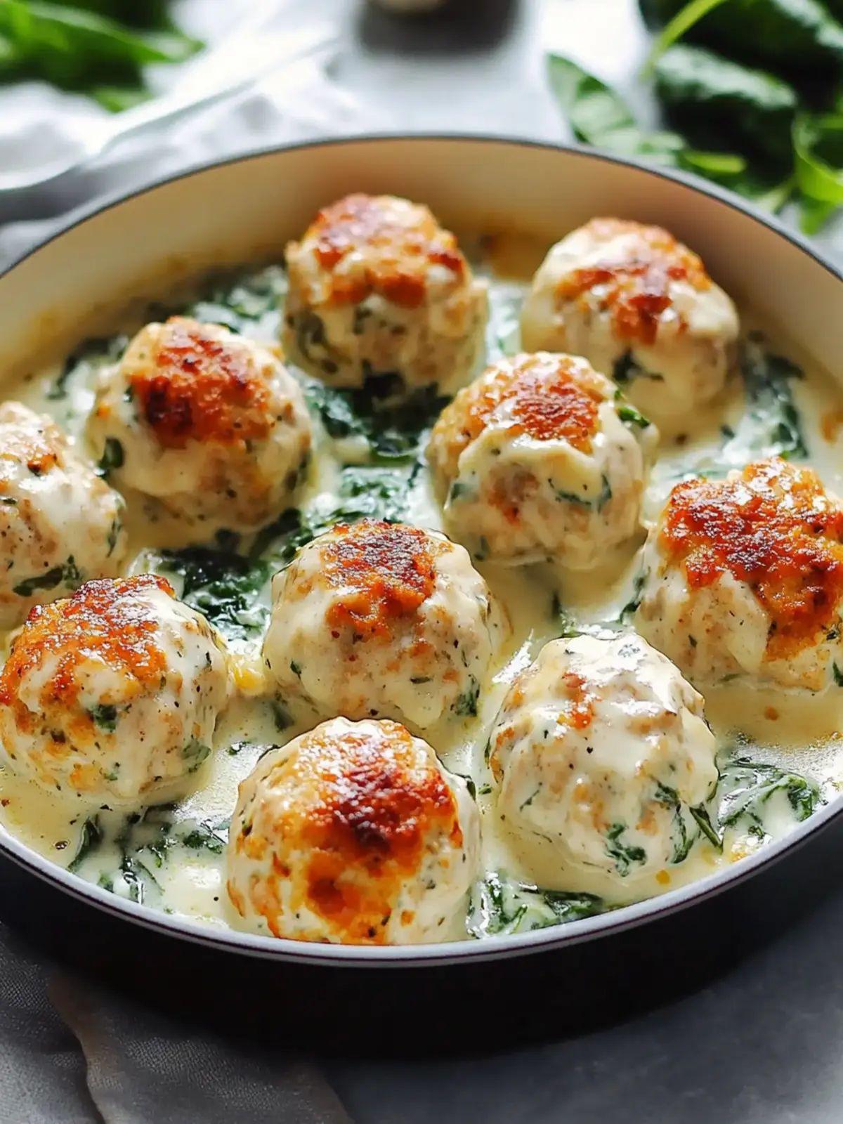 Baked Chicken Ricotta Meatballs with Spinach Alfredo Delight 5 Baked Chicken Ricotta Meatballs with Spinach Alfredo