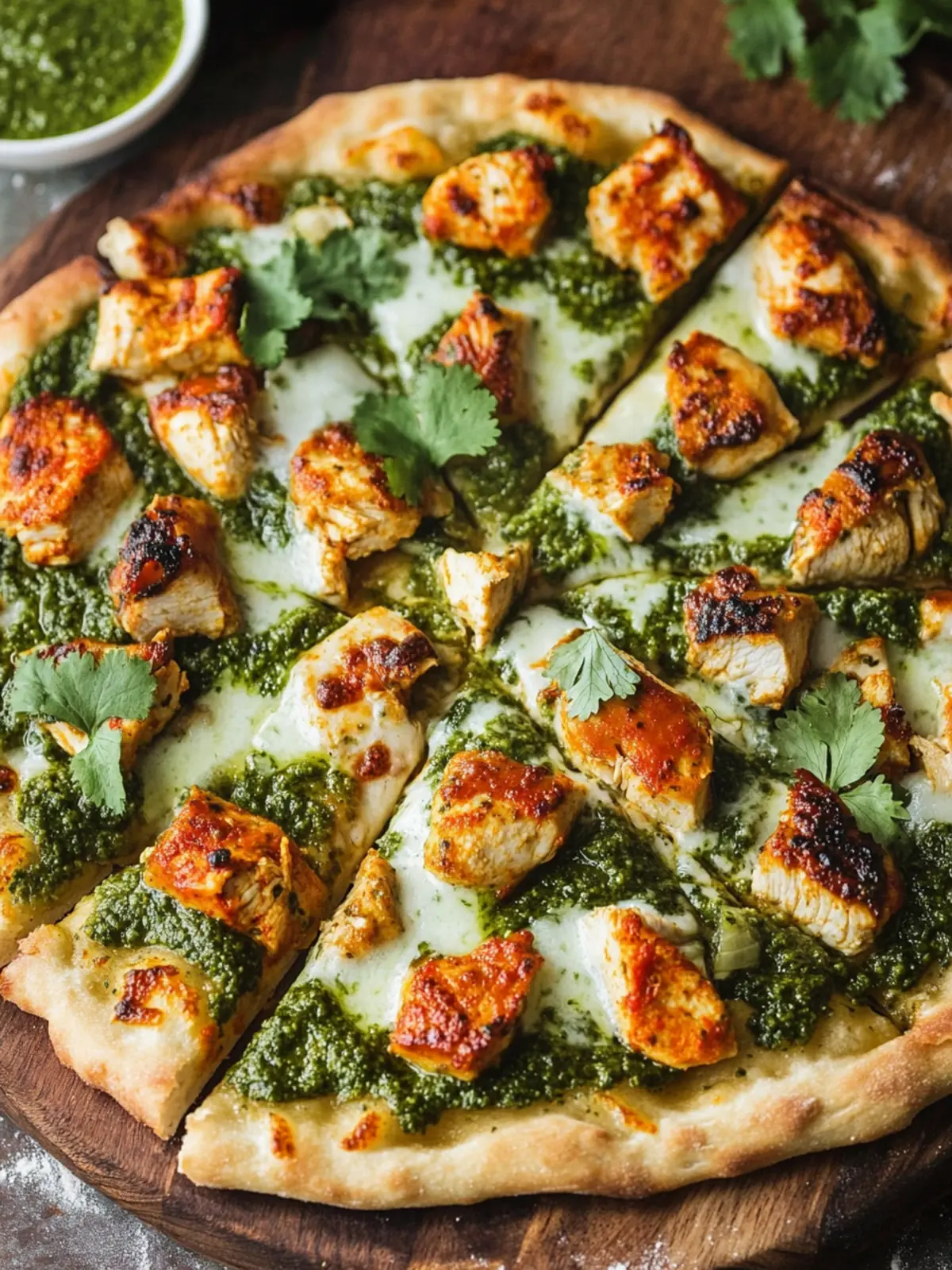 Tandoori Chicken Pizza with Cilantro Mint Chutney Bliss 3 Tandoori Chicken Pizza with a Cilantro Mint Chutney