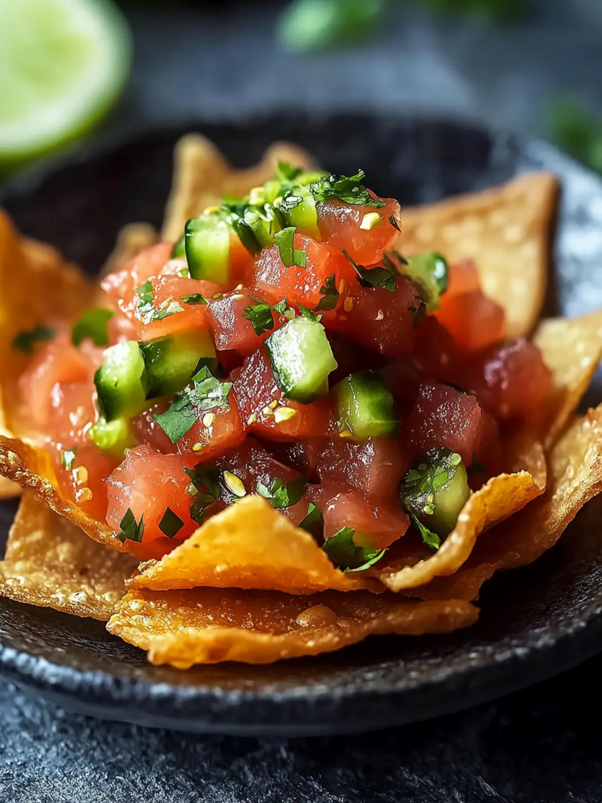 Spicy Tuna Tartare on Crispy Wonton Chips for a Flavorful Feast 2 Spicy Tuna Tartare on Crispy Wonton Chips