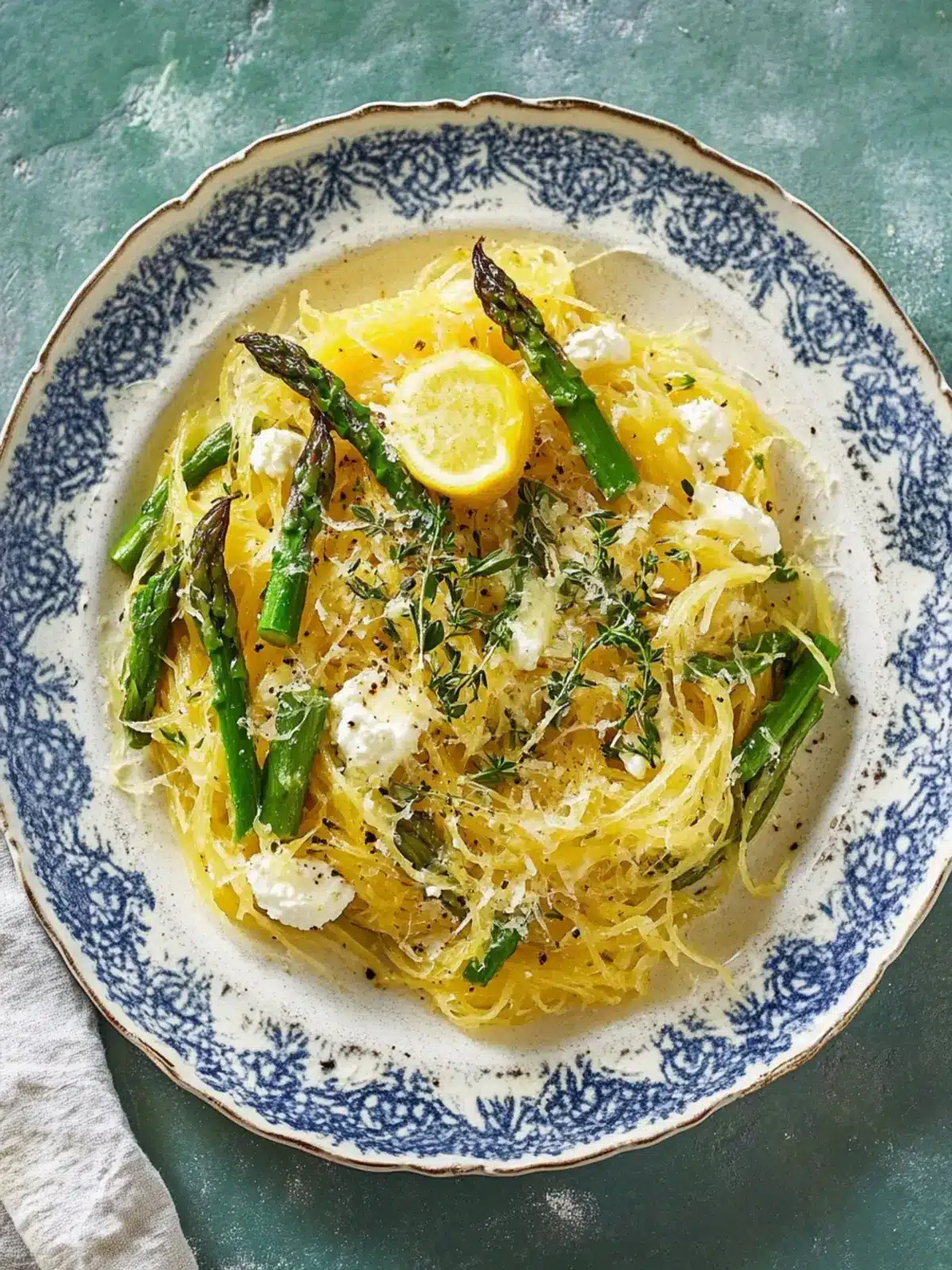 Spring Delight: Spaghetti Squash with Asparagus, Ricotta, Lemon, Thyme 4 Spaghetti Squash with Asparagus, Ricotta, Lemon, and Thyme