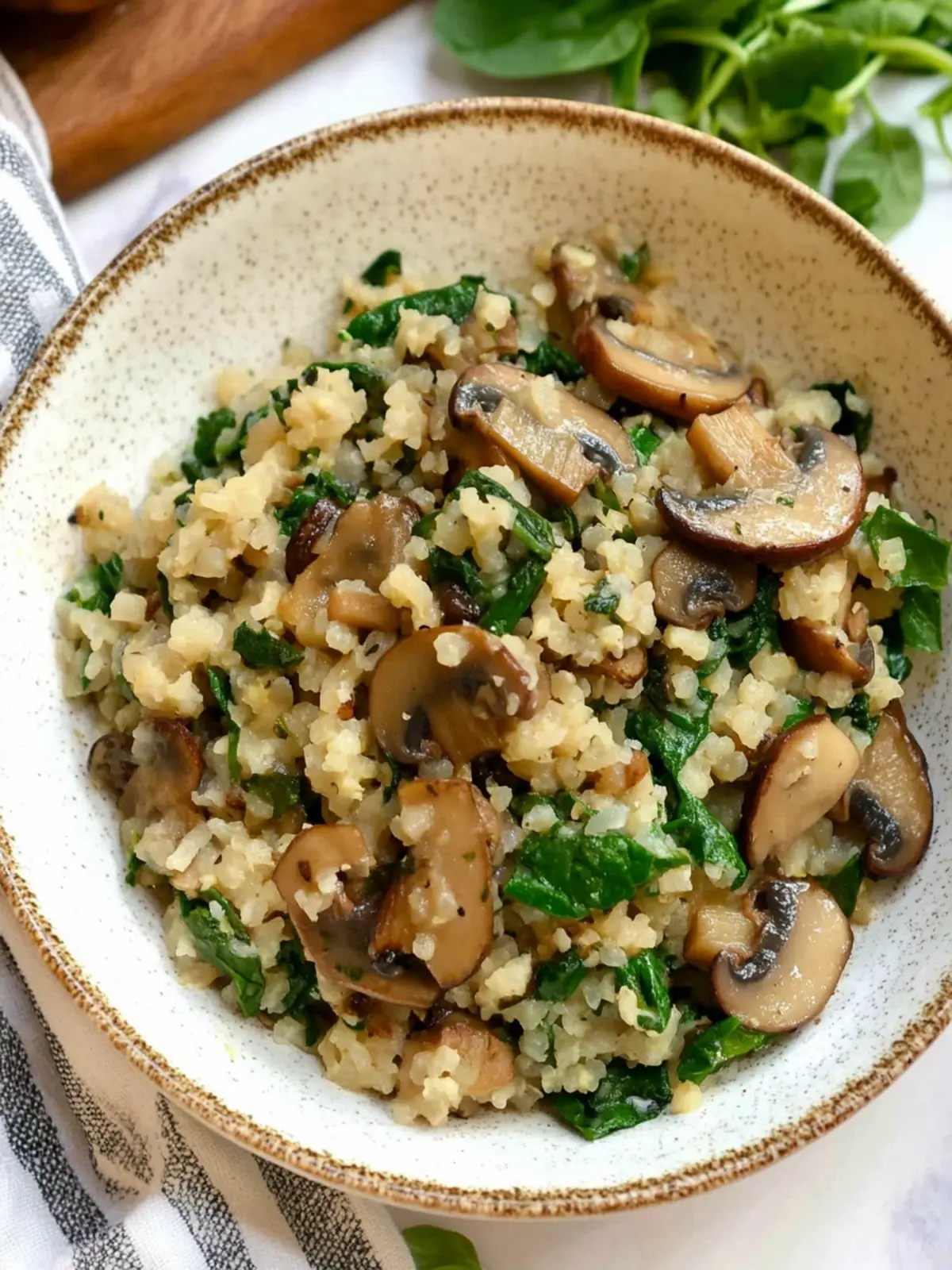 Delicious Low Carb Mushroom & Spinach Cauliflower Rice Bliss 2 Low Carb Mushroom & Spinach Cauliflower Rice