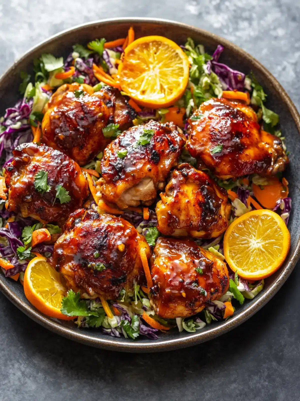 Spice Up Dinner with Hot Honey BBQ Chicken Thighs & Slaw 5 Hot Honey BBQ Chicken Thighs with Citrus Slaw Salad