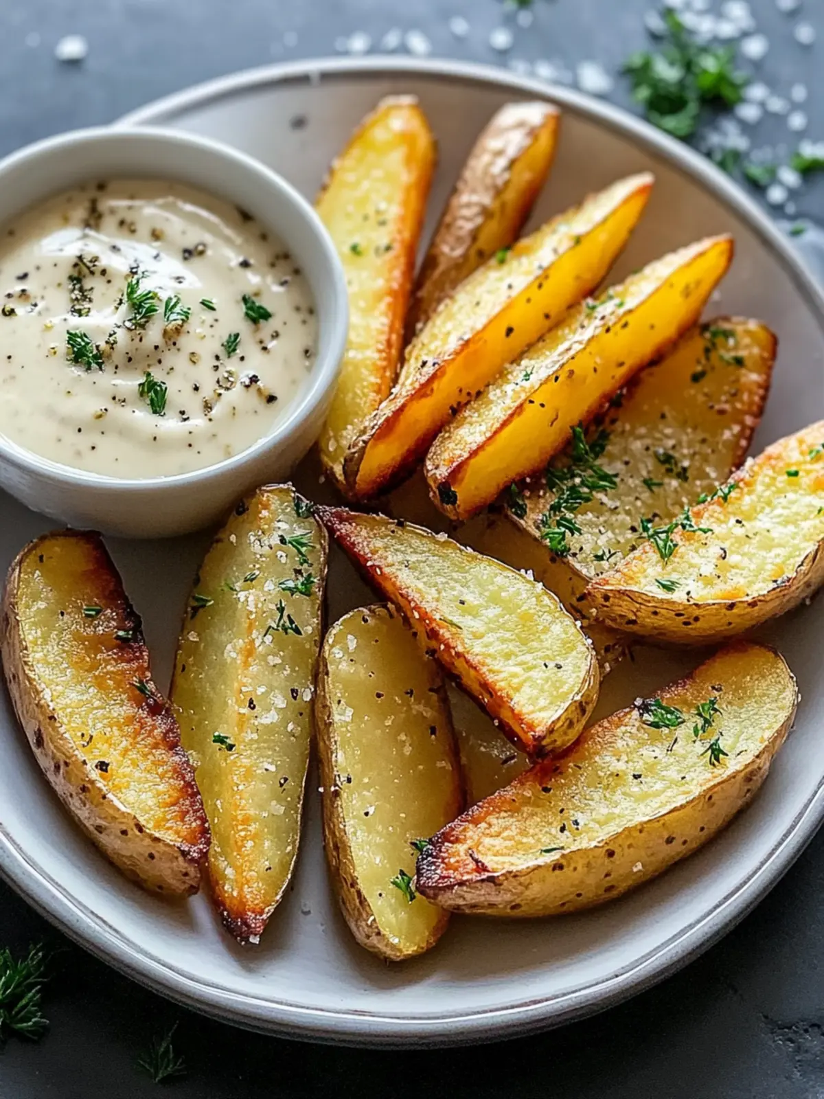 Crispy Lemon Herb Potato Wedges with Garlic Dip Recipe Bliss 4 Crispy Lemon Herb Potato Wedges with Garlic Dip Recipe
