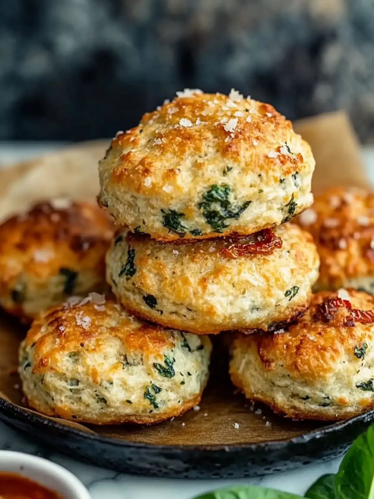 Healthy High-Protein Breakfast Biscuits with Spinach Delight 3 Healthy High-Protein Breakfast Biscuits with Spinach, Sun-Dried Tomatoes, and Cheese