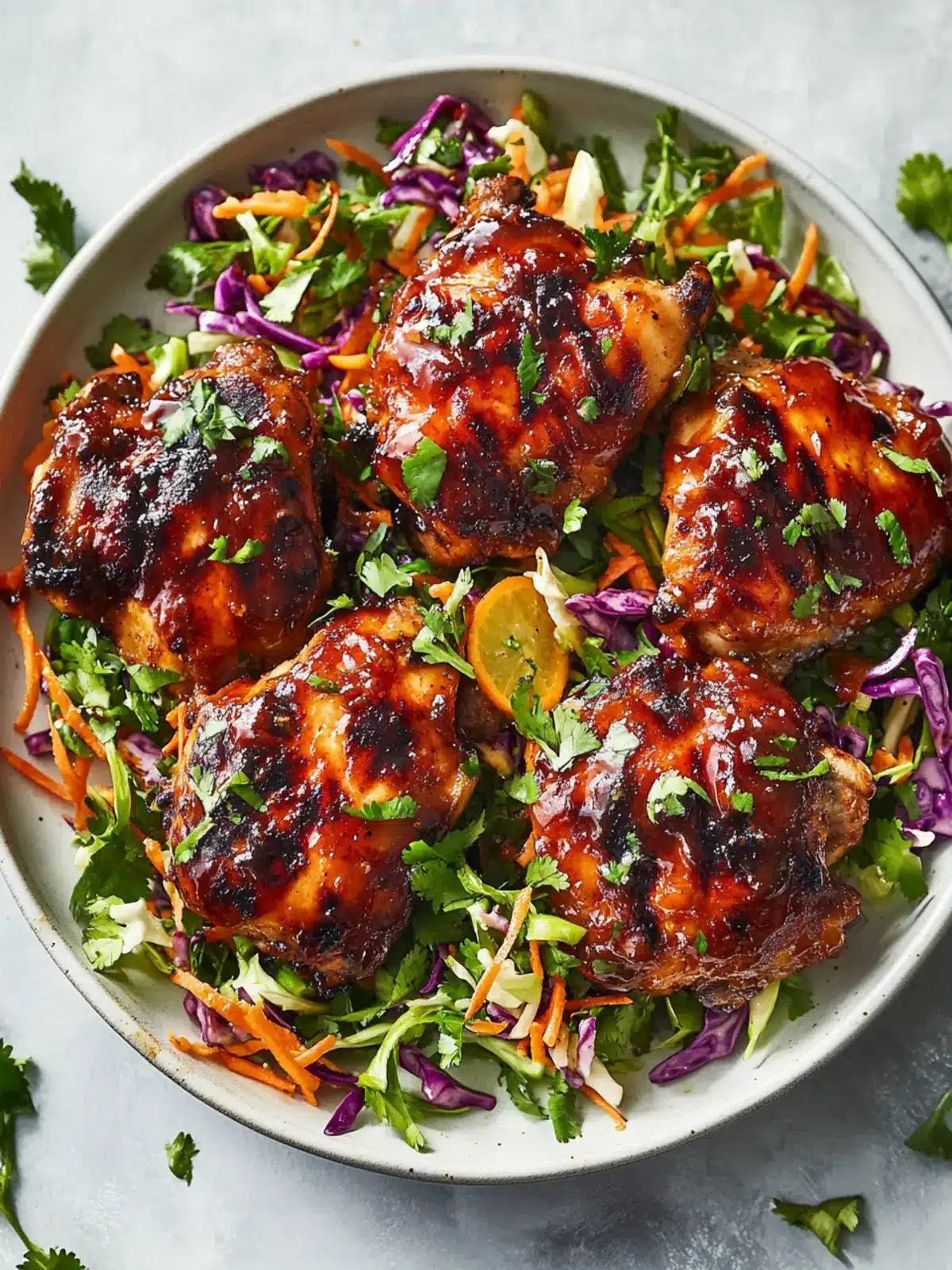 Spice Up Dinner with Hot Honey BBQ Chicken Thighs & Slaw 4 Hot Honey BBQ Chicken Thighs with Citrus Slaw Salad