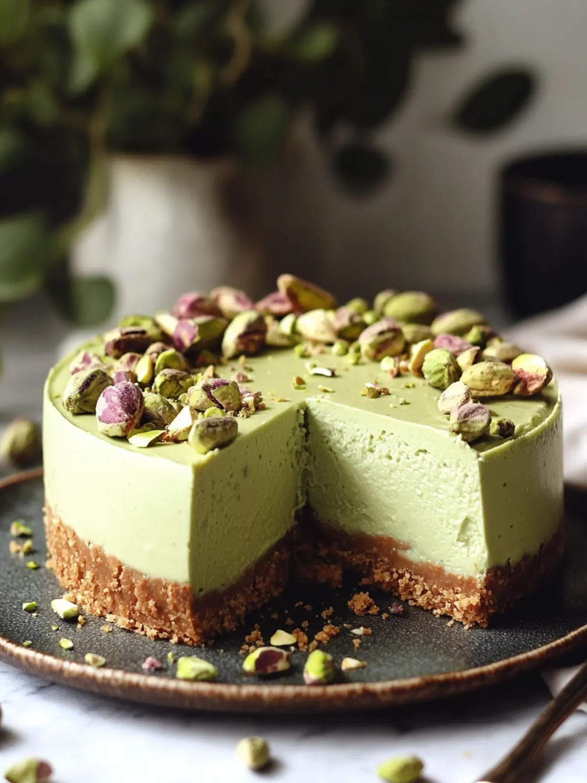 Creamy No-Bake Vegan Pistachio Cheesecake Delight 2 No-Bake Vegan Pistachio Cheesecake