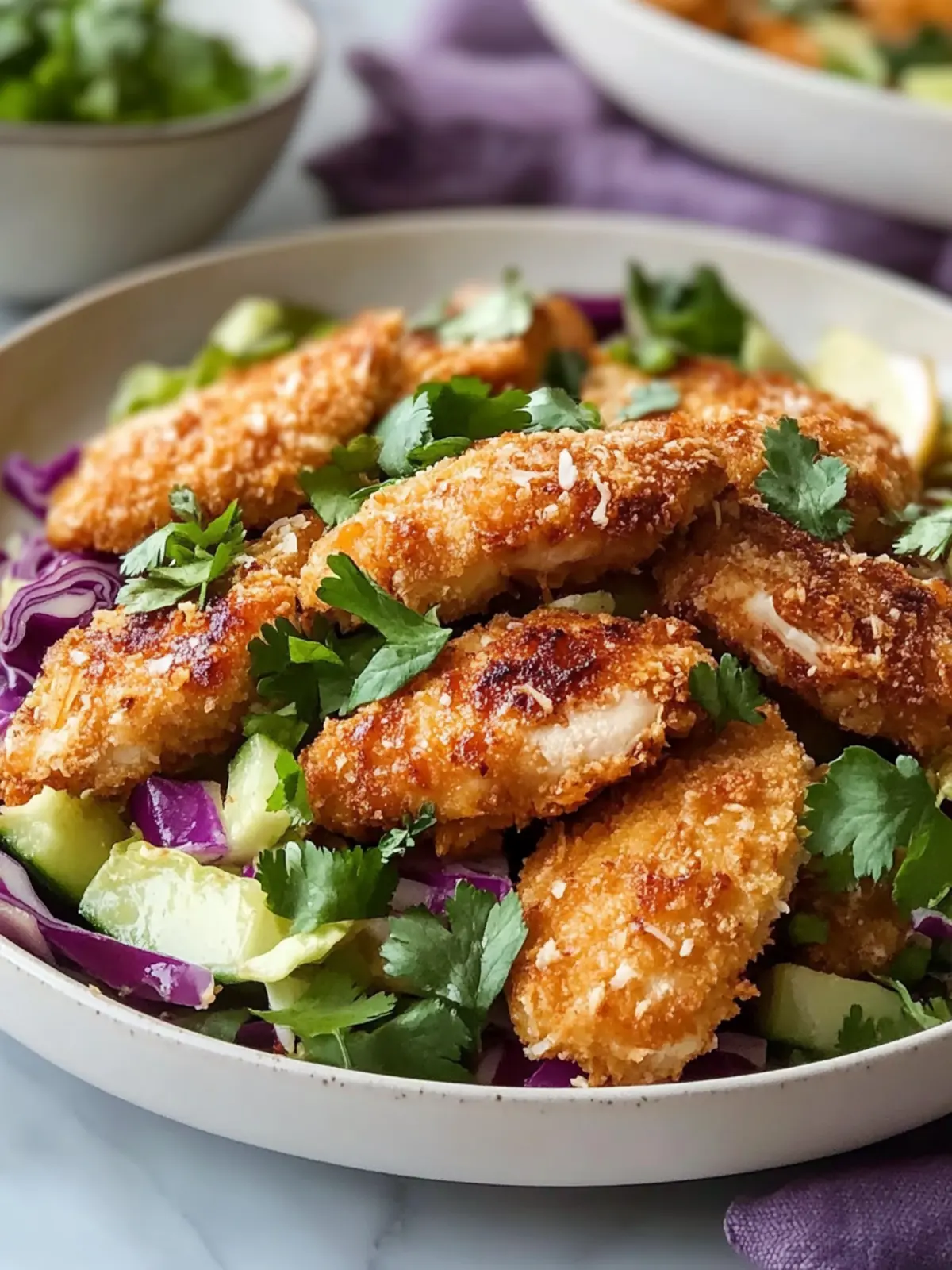 Crunchy Coconut Chicken with Zesty Cabbage Salad Bliss 2 Crunchy Coconut Chicken with Zesty Cabbage Salad