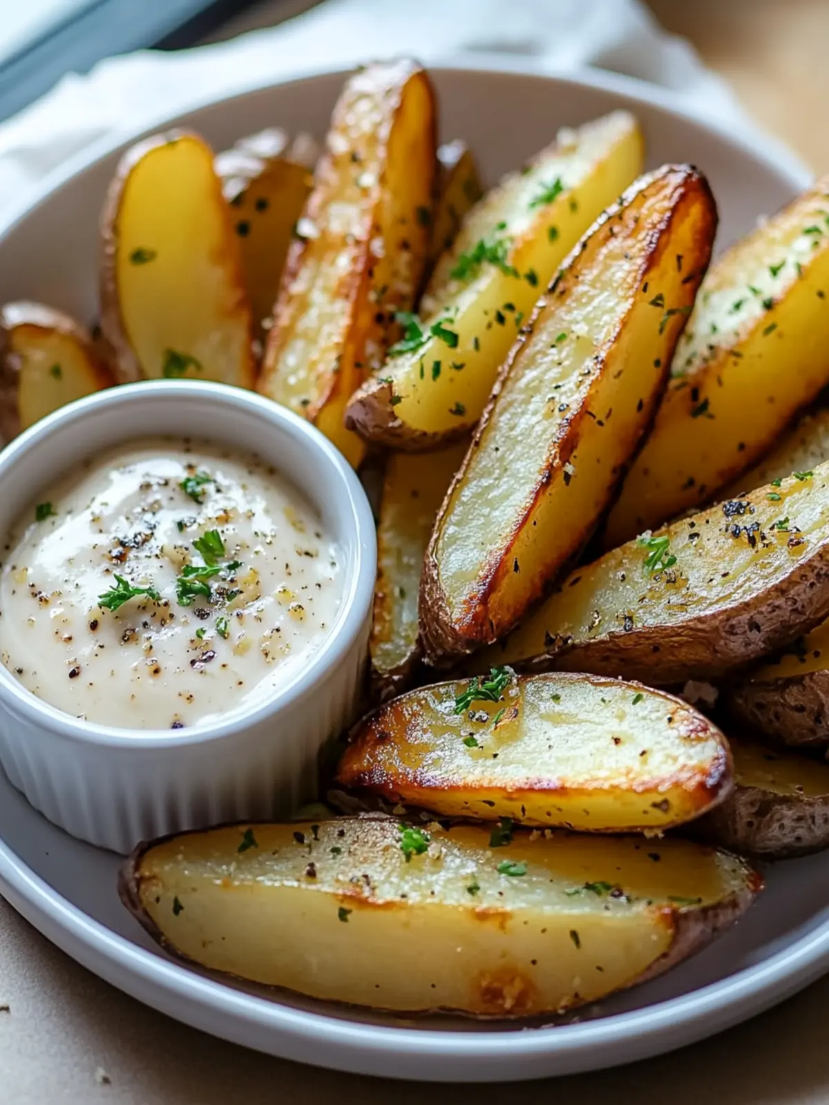 Crispy Lemon Herb Potato Wedges with Garlic Dip Recipe Bliss 3 Crispy Lemon Herb Potato Wedges with Garlic Dip Recipe