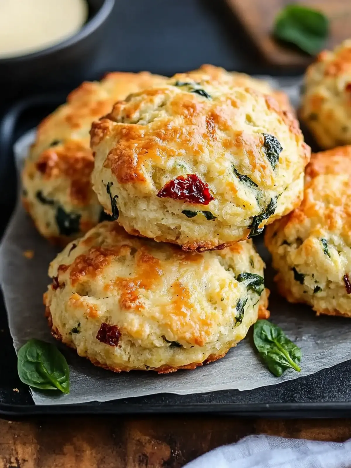 Healthy High-Protein Breakfast Biscuits with Spinach Delight 2 Healthy High-Protein Breakfast Biscuits with Spinach, Sun-Dried Tomatoes, and Cheese