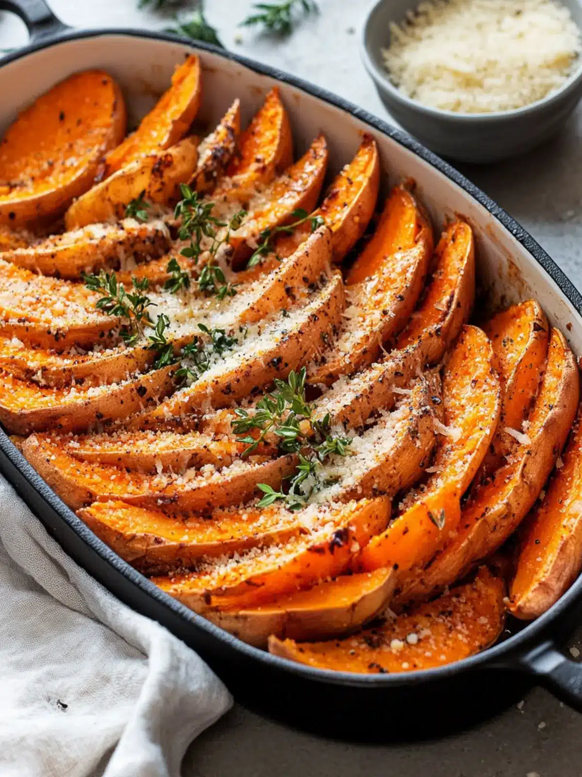 Savory Roasted Sweet Potatoes with Garlic and Parmesan Delight 2 Roasted Sweet Potatoes with garlic and Parmesan