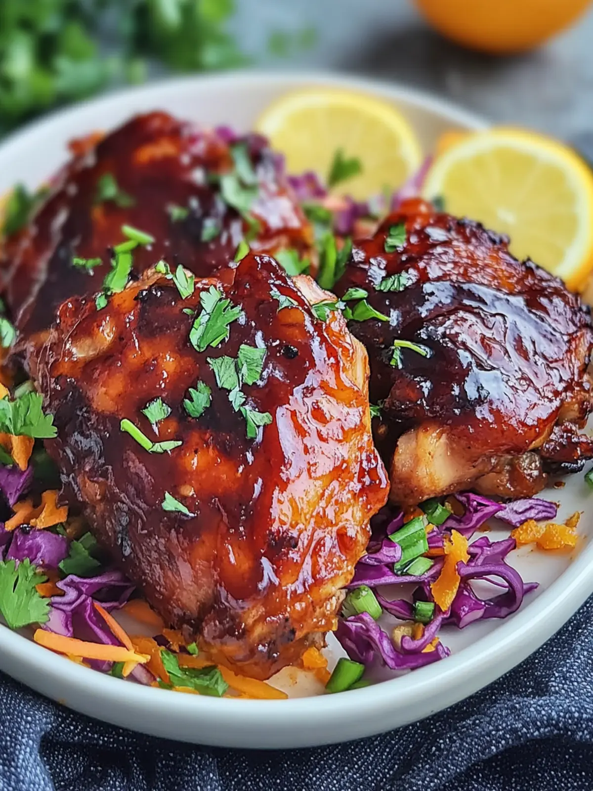 Spice Up Dinner with Hot Honey BBQ Chicken Thighs & Slaw 3 Hot Honey BBQ Chicken Thighs with Citrus Slaw Salad