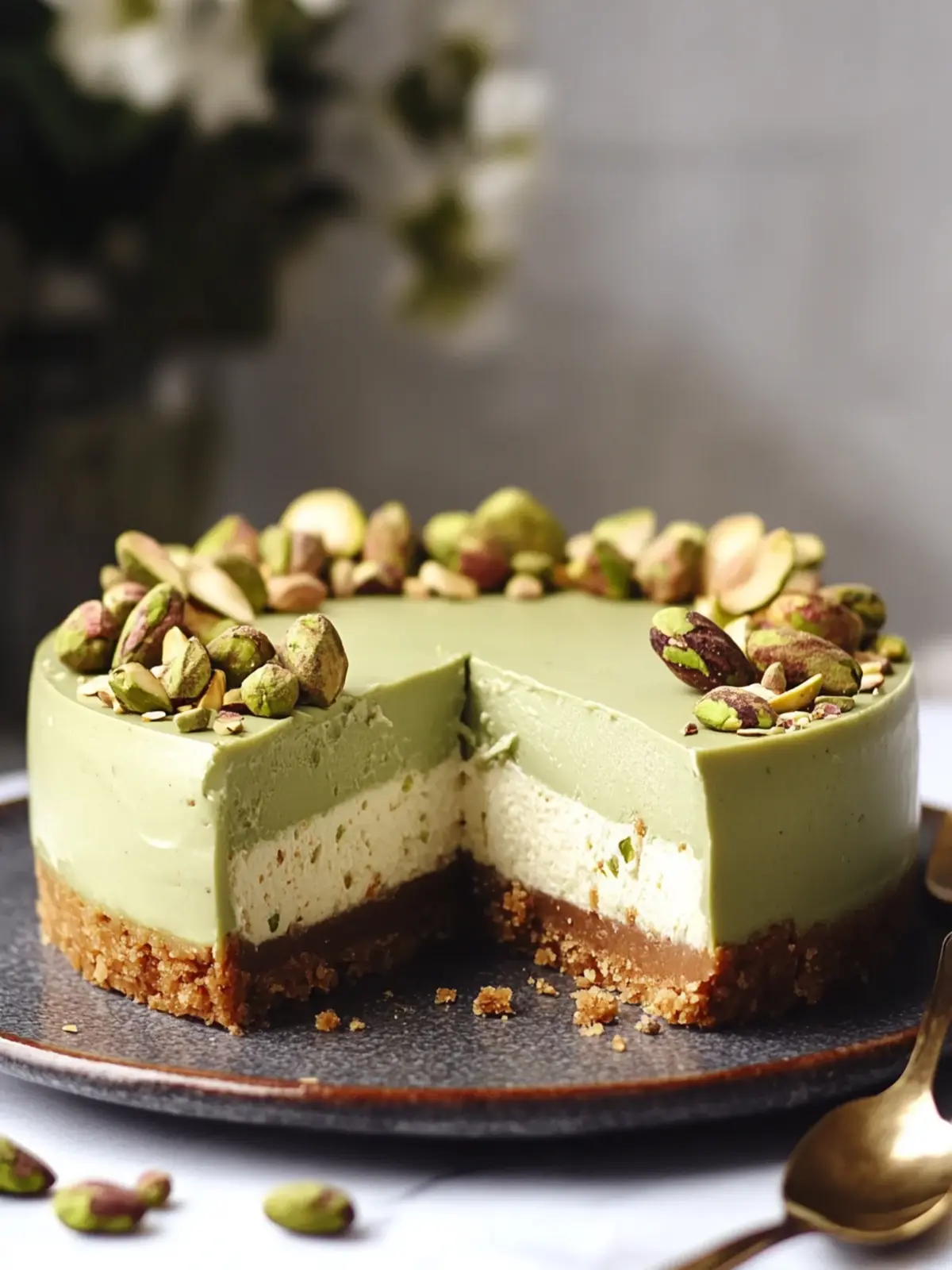 Creamy No-Bake Vegan Pistachio Cheesecake Delight 3 No-Bake Vegan Pistachio Cheesecake