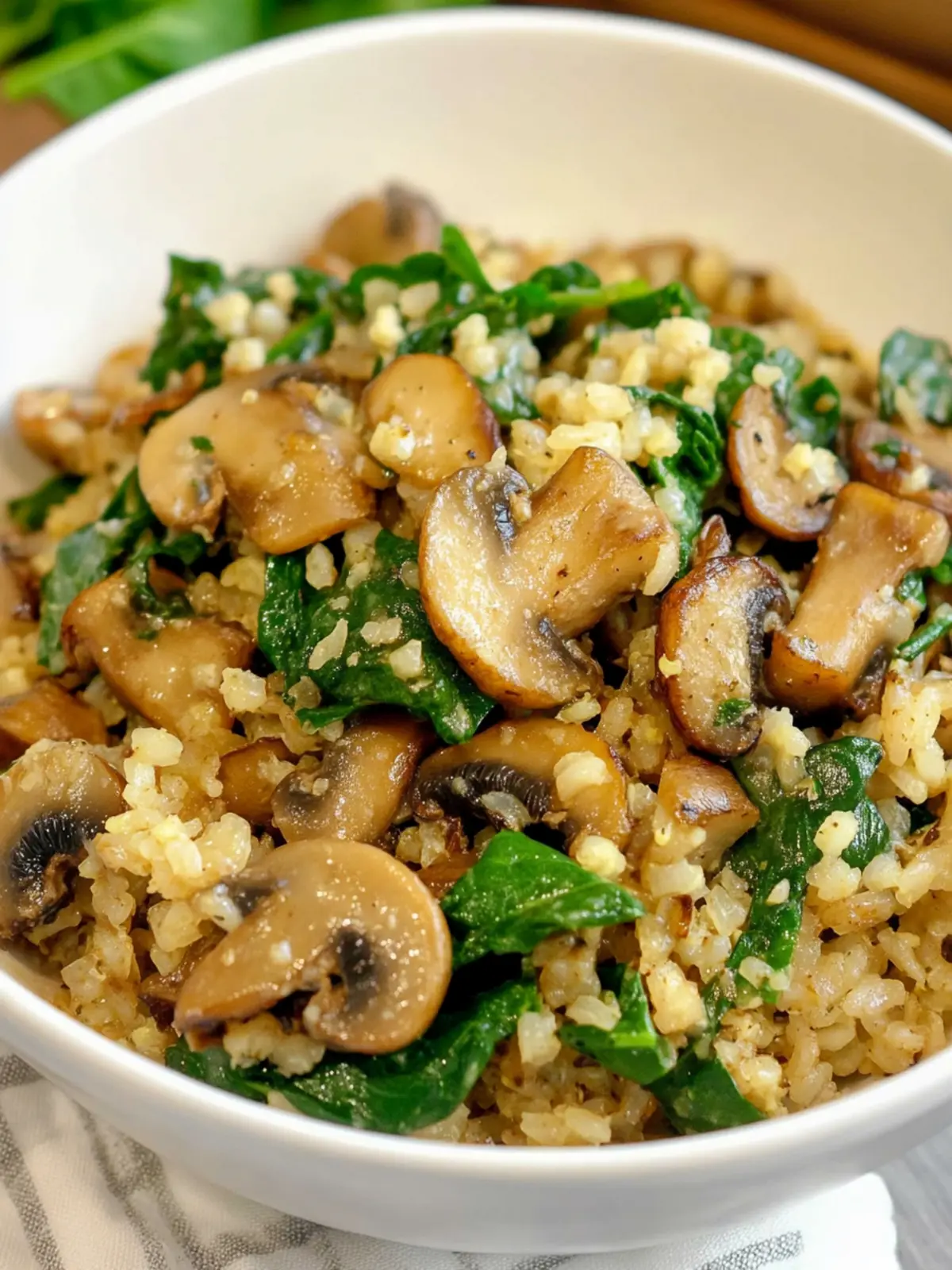 Delicious Low Carb Mushroom & Spinach Cauliflower Rice Bliss 4 Low Carb Mushroom & Spinach Cauliflower Rice