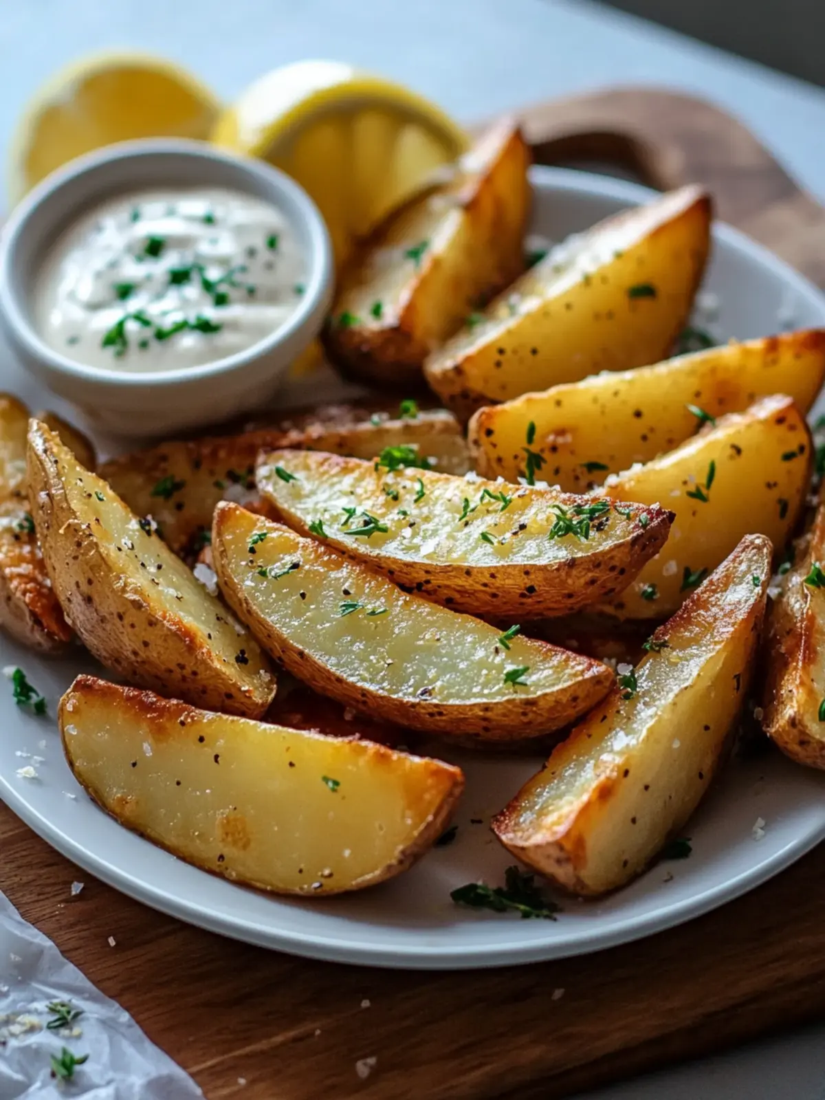Crispy Lemon Herb Potato Wedges with Garlic Dip Recipe Bliss 5 Crispy Lemon Herb Potato Wedges with Garlic Dip Recipe