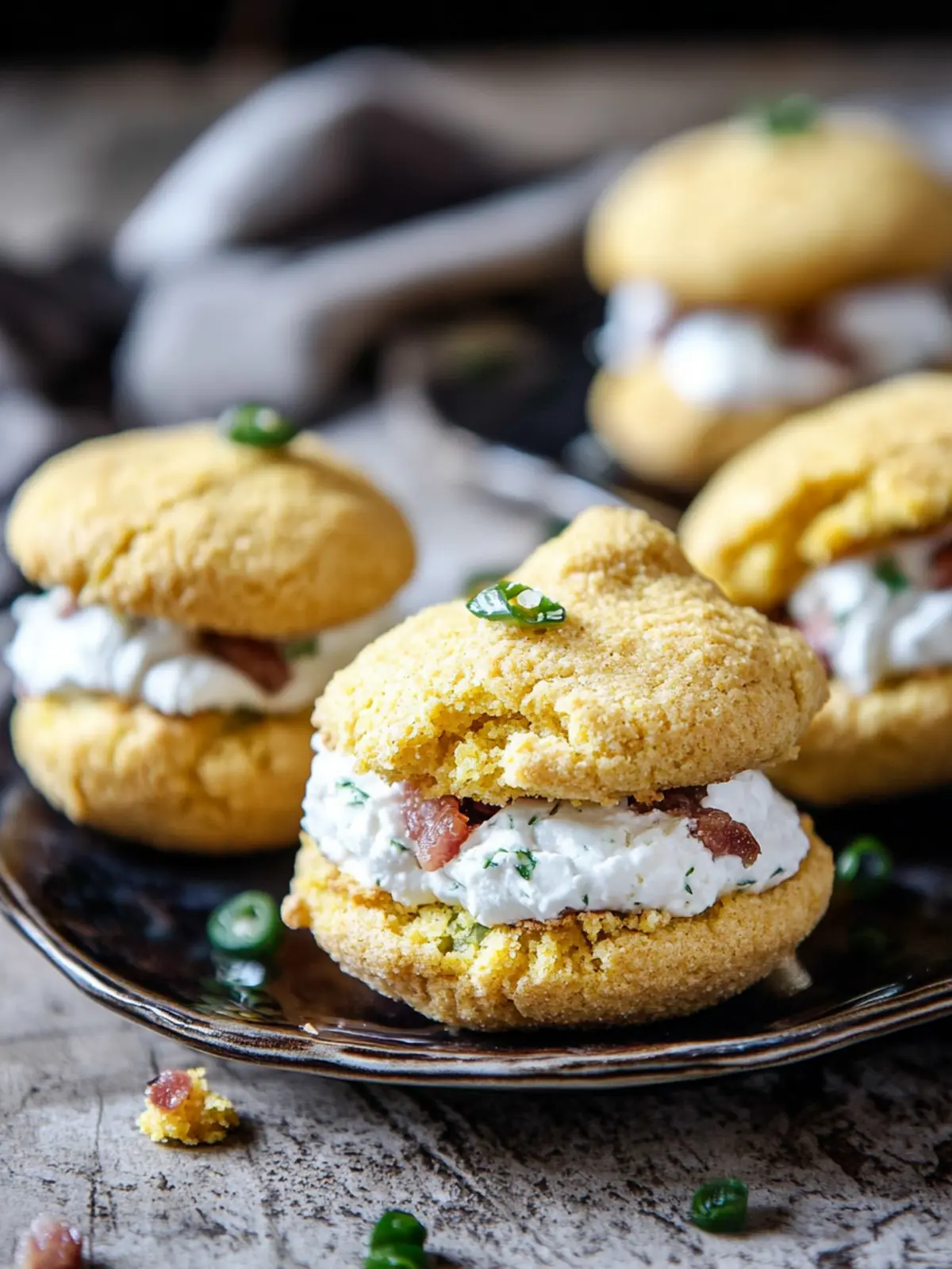 Spice Up Dessert: Jalapeno Cornbread Whoopie Pies with Bacon Goat Cheese 2 Jalapeno Cornbread Whoopie Pies with Bacon Goat Cheese