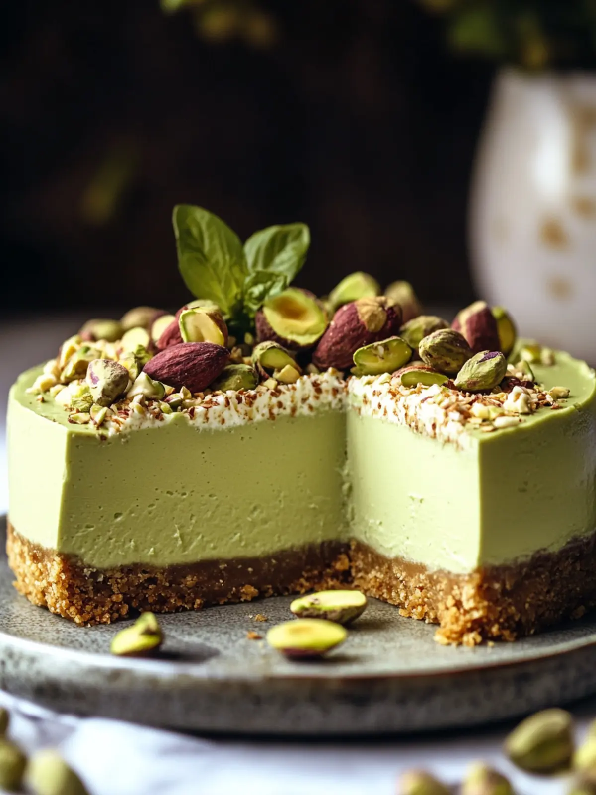 Creamy No-Bake Vegan Pistachio Cheesecake Delight 4 No-Bake Vegan Pistachio Cheesecake