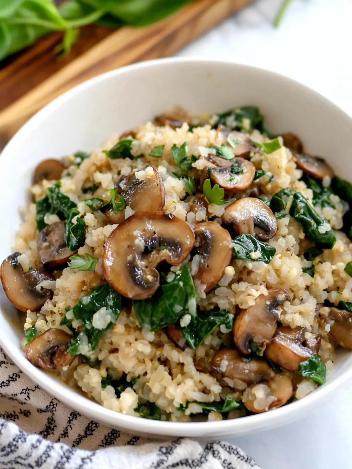 Delicious Low Carb Mushroom & Spinach Cauliflower Rice Bliss 3 Low Carb Mushroom & Spinach Cauliflower Rice