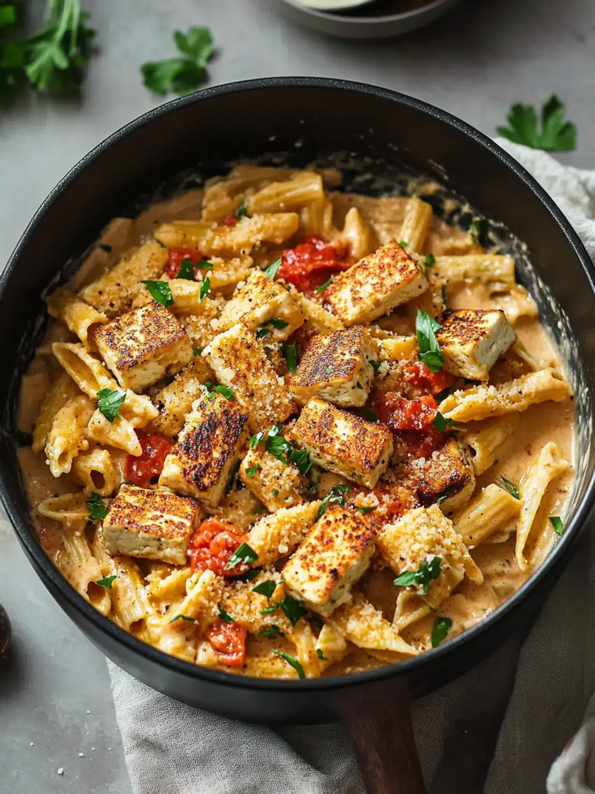 Vegan Creamy Cajun Pasta with Breaded Tofu for Comfort Food Bliss 4 Vegan Creamy Cajun Pasta with Breaded Tofu