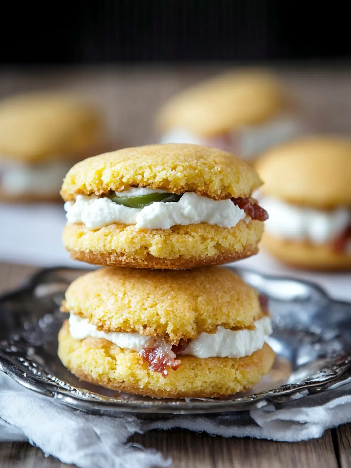 Spice Up Dessert: Jalapeno Cornbread Whoopie Pies with Bacon Goat Cheese 4 Jalapeno Cornbread Whoopie Pies with Bacon Goat Cheese