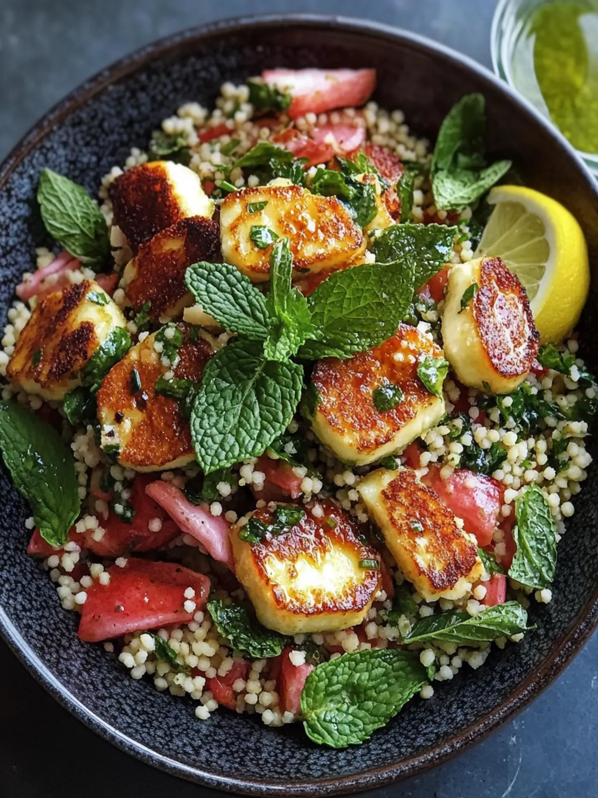 Delightful Halloumi & Rhubarb Couscous Salad with Mint-Lemon Dressing 4 Halloumi & Rhubarb Couscous Salad with Mint-Lemon Dressing
