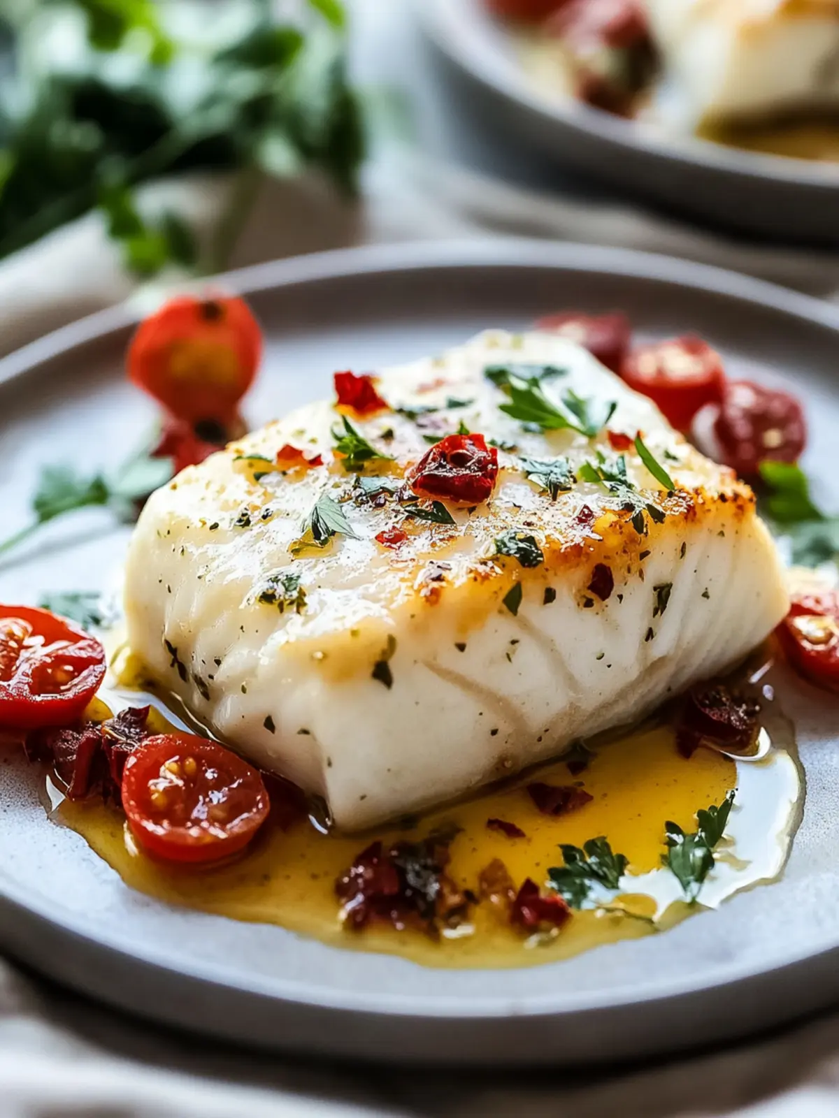 Savory Tender Mediterranean Baked Halibut with Creamy Topping 2 Tender Mediterranean Baked Halibut with Creamy