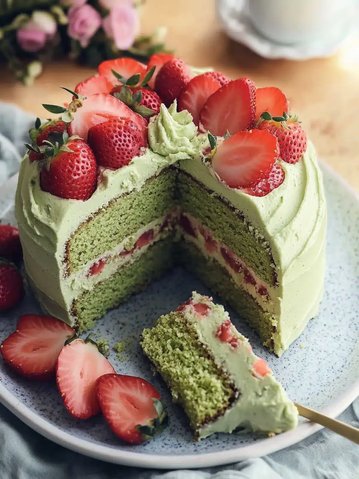 Delicious Strawberry Matcha Cake with Matcha Whipped Cream 5 Strawberry Matcha Cake with Matcha Whipped Cream