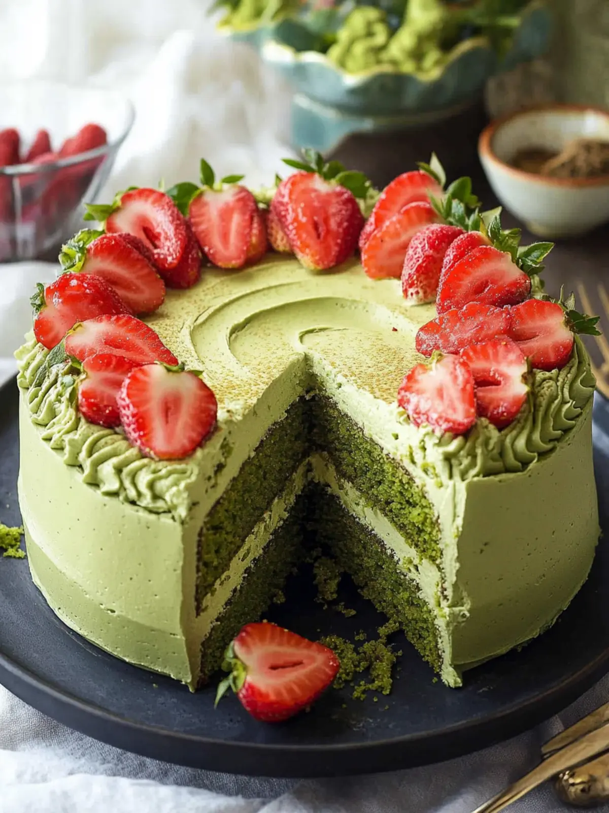 Delicious Strawberry Matcha Cake with Matcha Whipped Cream 2 Strawberry Matcha Cake with Matcha Whipped Cream