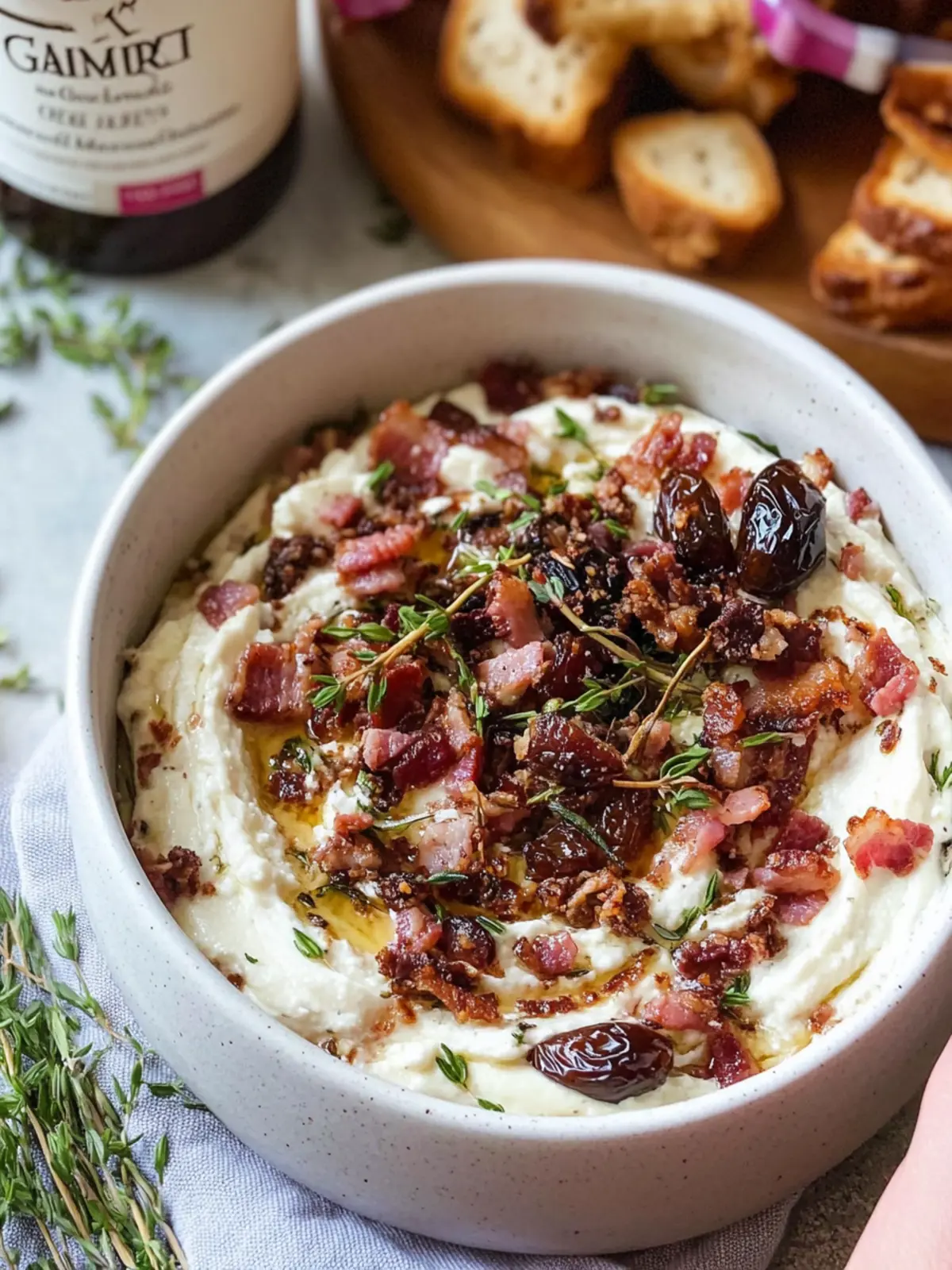 Whipped Goat Cheese Dip with Bacon and Dates: A Creamy Delight 2 Whipped Goat Cheese Dip with Bacon and Dates
