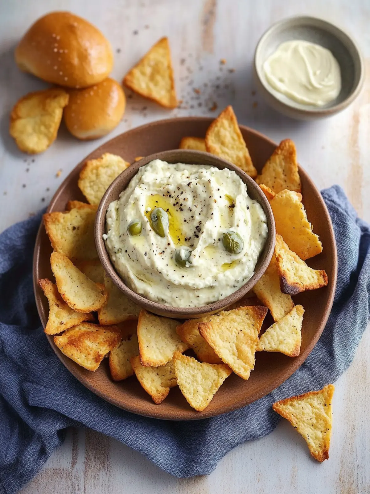 Pepperoncini Dip with Homemade Bagel Chips: A Party Favorite 3 Pepperoncini Dip with Homemade Bagel Chips