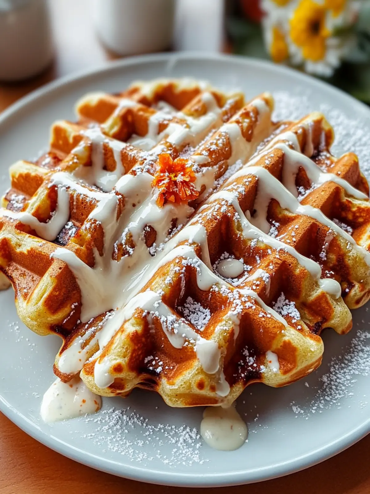 Delicious Carrot Cake Waffles with Cream Cheese Drizzle Delight 2 Delicious Carrot Cake Waffles with Cream Cheese Drizzle Recipe