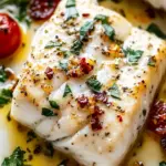 Savory Tender Mediterranean Baked Halibut with Creamy Topping 6 Tender Mediterranean Baked Halibut with Creamy
